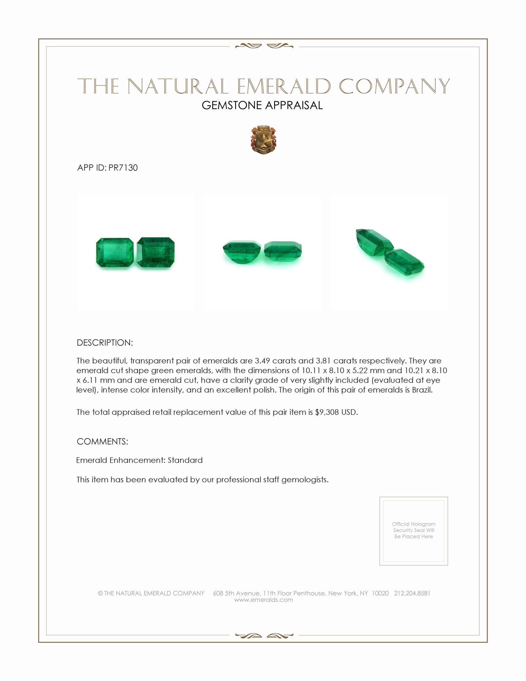 7.30 Ct.Tw. Emerald Pair from Brazil