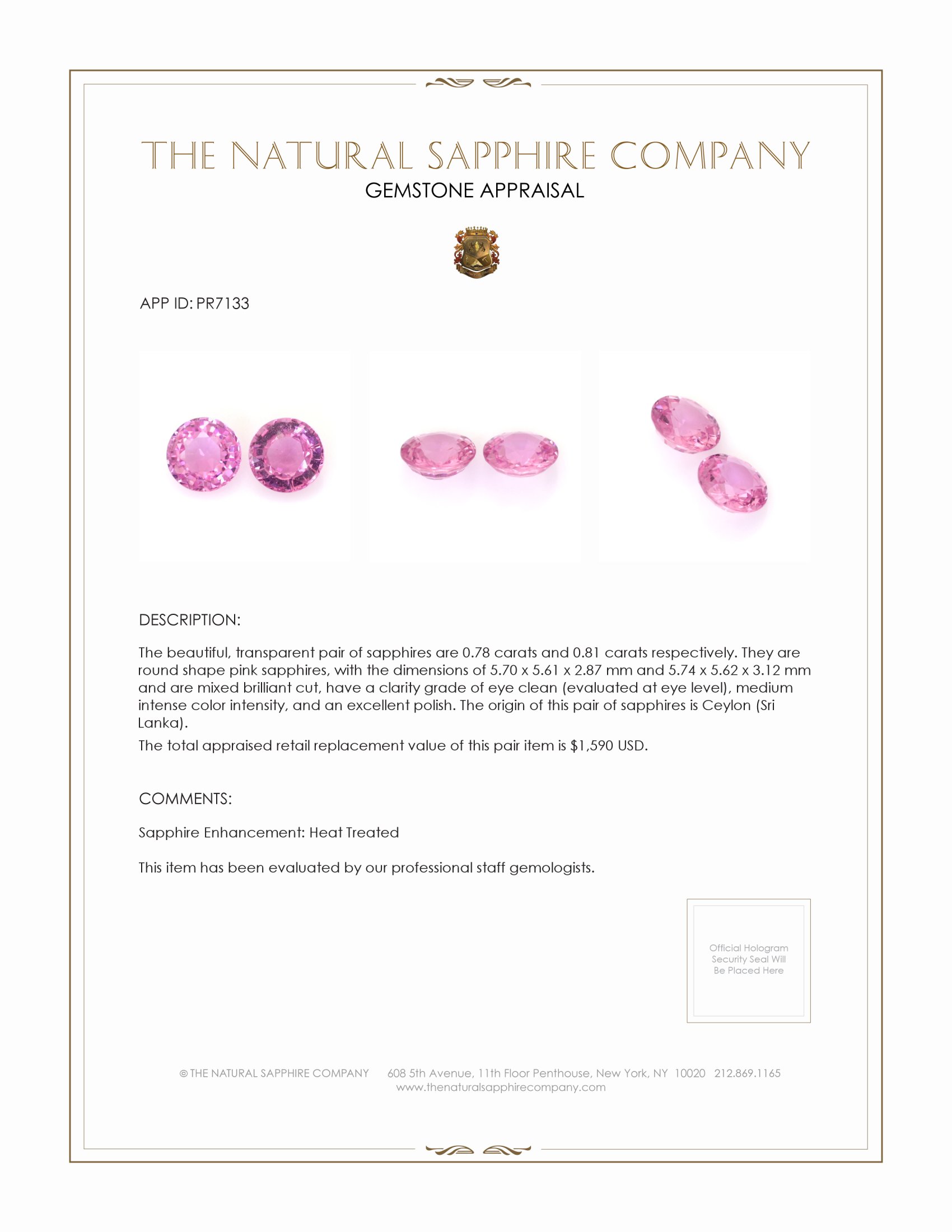 1.59 Ct.Tw. Pink Sapphire Pair from Ceylon (Sri Lanka)