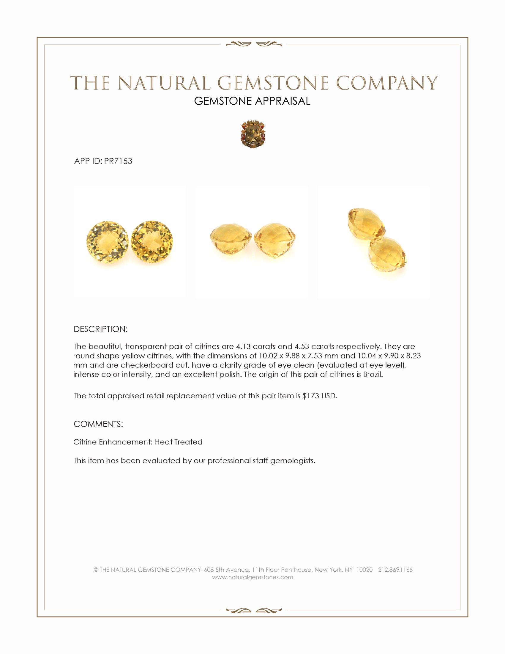 8.66 Ct.Tw. Yellow Citrine Pair from Brazil