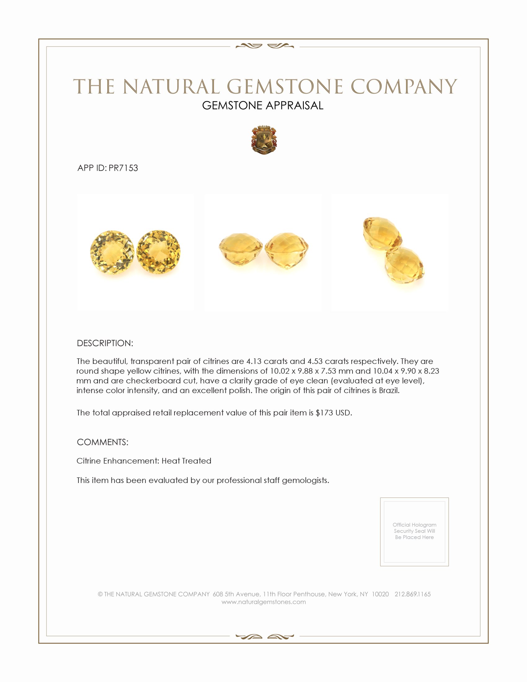 8.66 Ct.Tw. Citrine Pair from Brazil