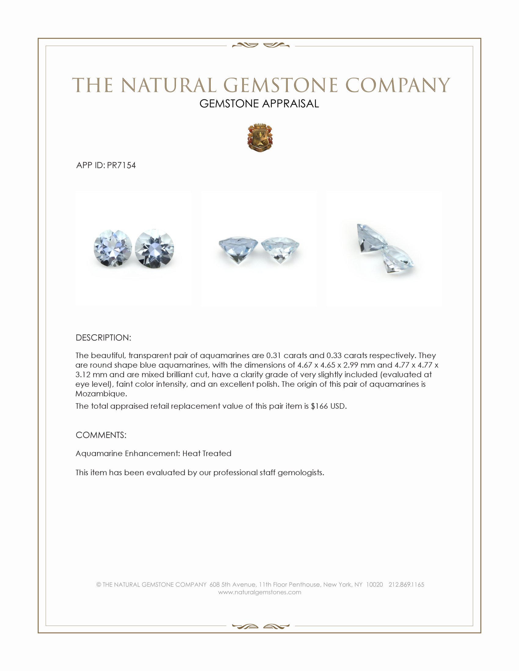 0.64 Ct.Tw. Blue Aquamarine Pair from Mozambique