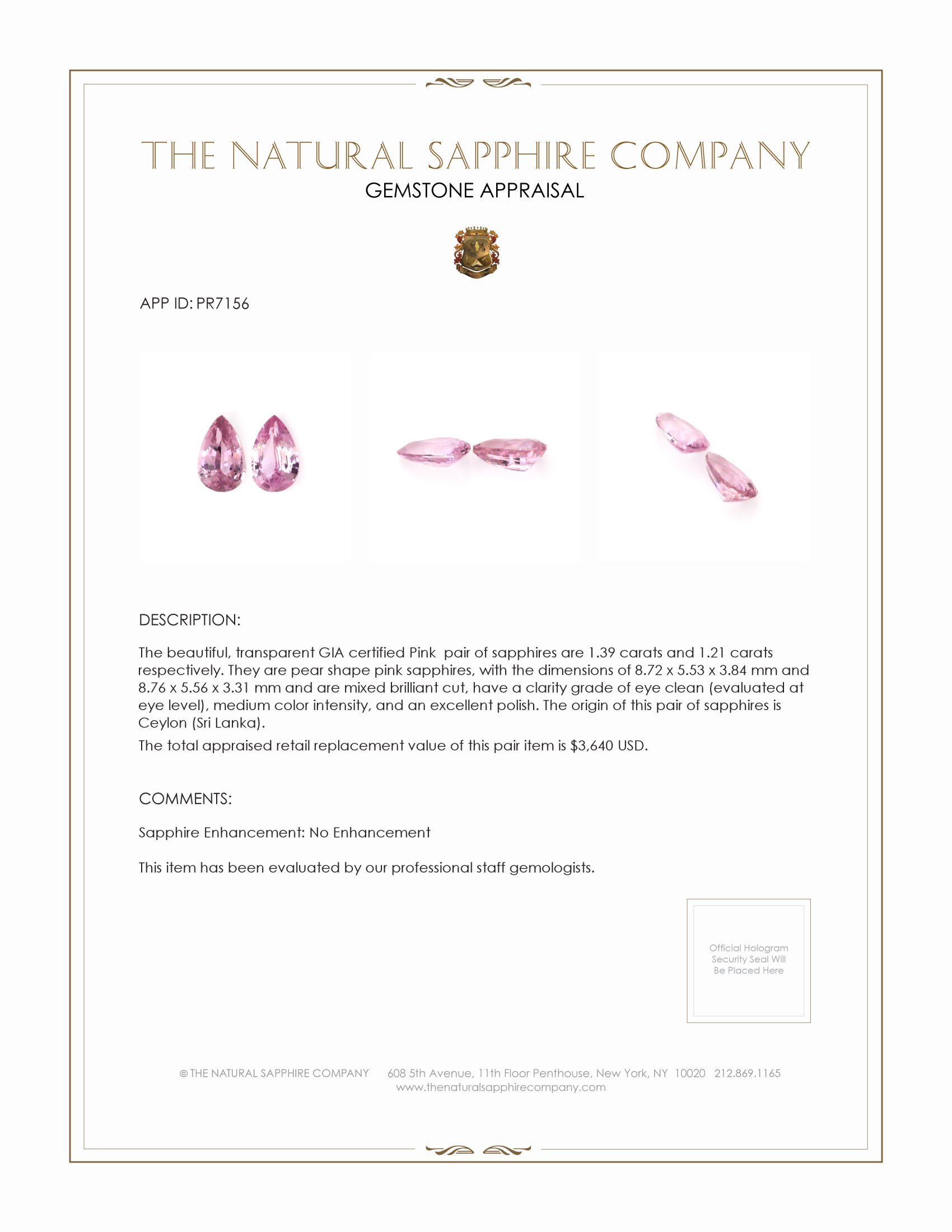 2.60 Ct.Tw. Pink Sapphire Pair from Ceylon (Sri Lanka)