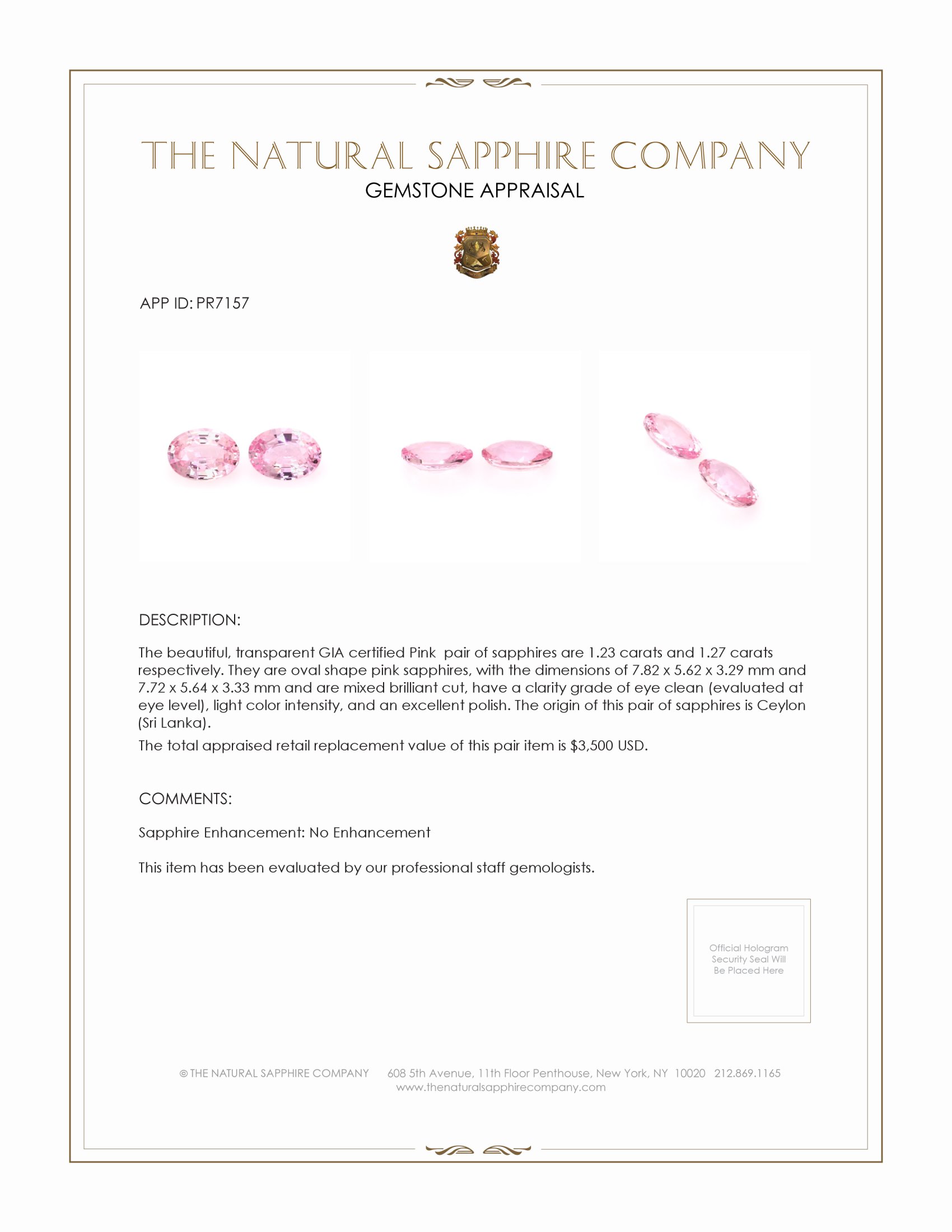 2.50 Ct.Tw. Pink Sapphire Pair from Ceylon (Sri Lanka)