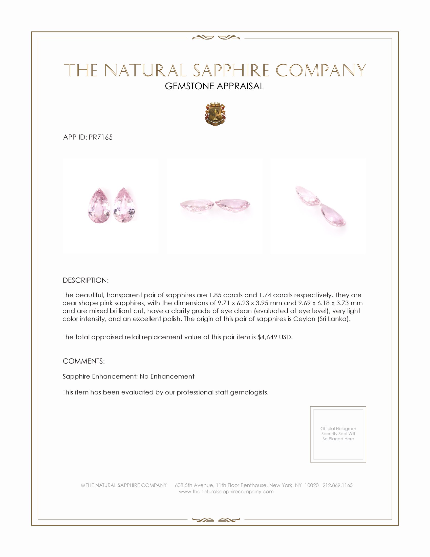 3.59 Ct.Tw. Pink Sapphire Pair from Ceylon (Sri Lanka)