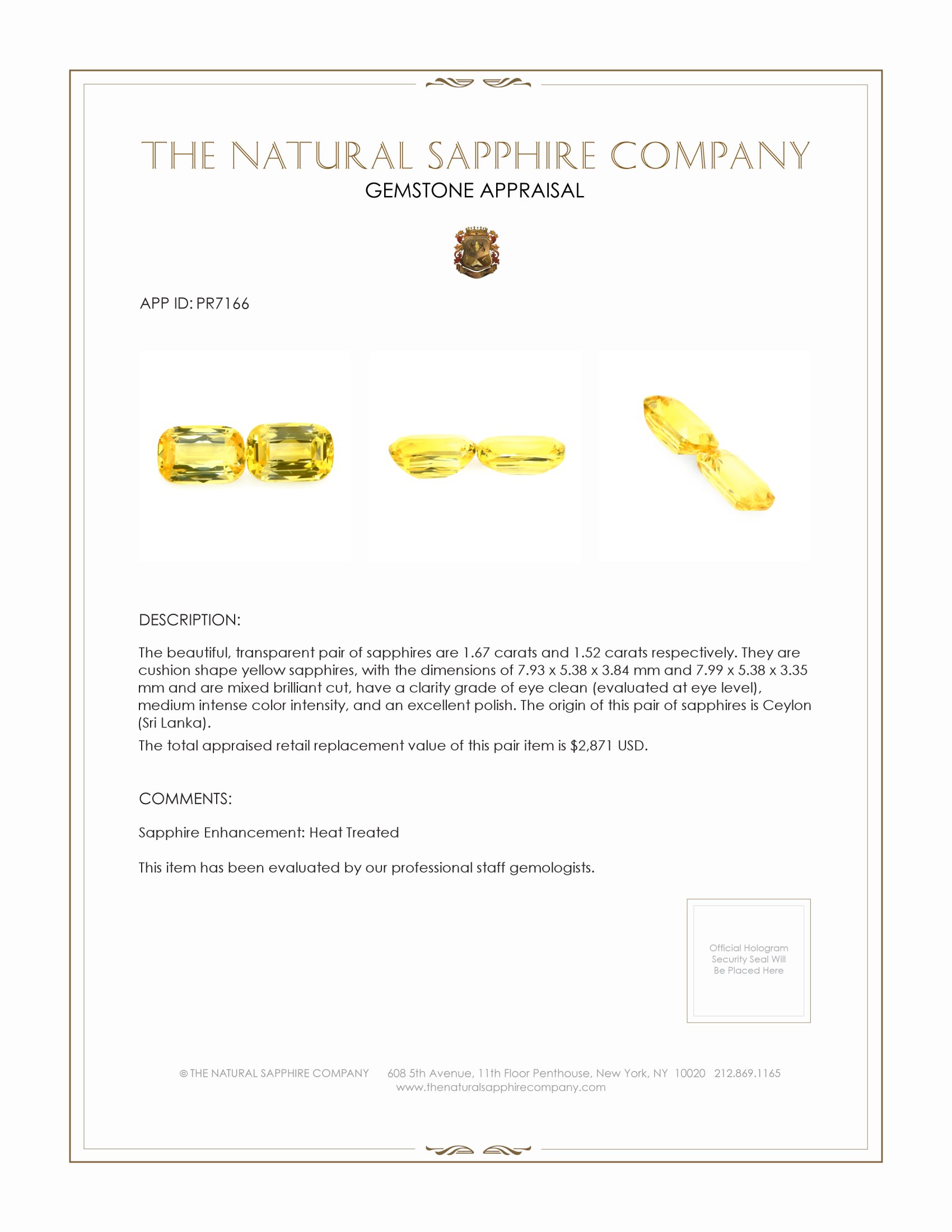 3.19 Ct.Tw. Yellow Sapphire Pair from Ceylon (Sri Lanka)