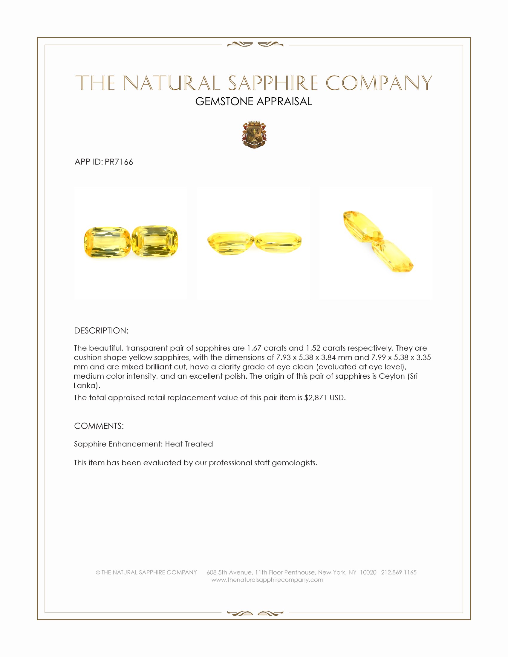3.19 Ct.Tw. Yellow Sapphire Pair from Ceylon (Sri Lanka)