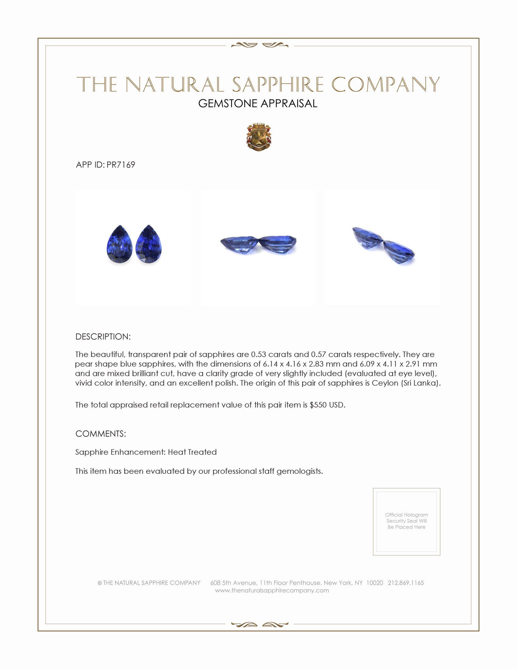 1.10 Ct.Tw. Blue Sapphire Pair from Ceylon (Sri Lanka)