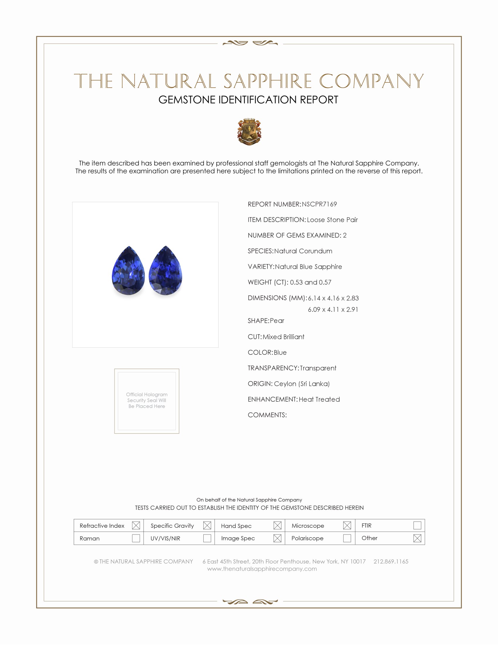1.10 Ct.Tw. Blue Sapphire Pair from Ceylon (Sri Lanka)