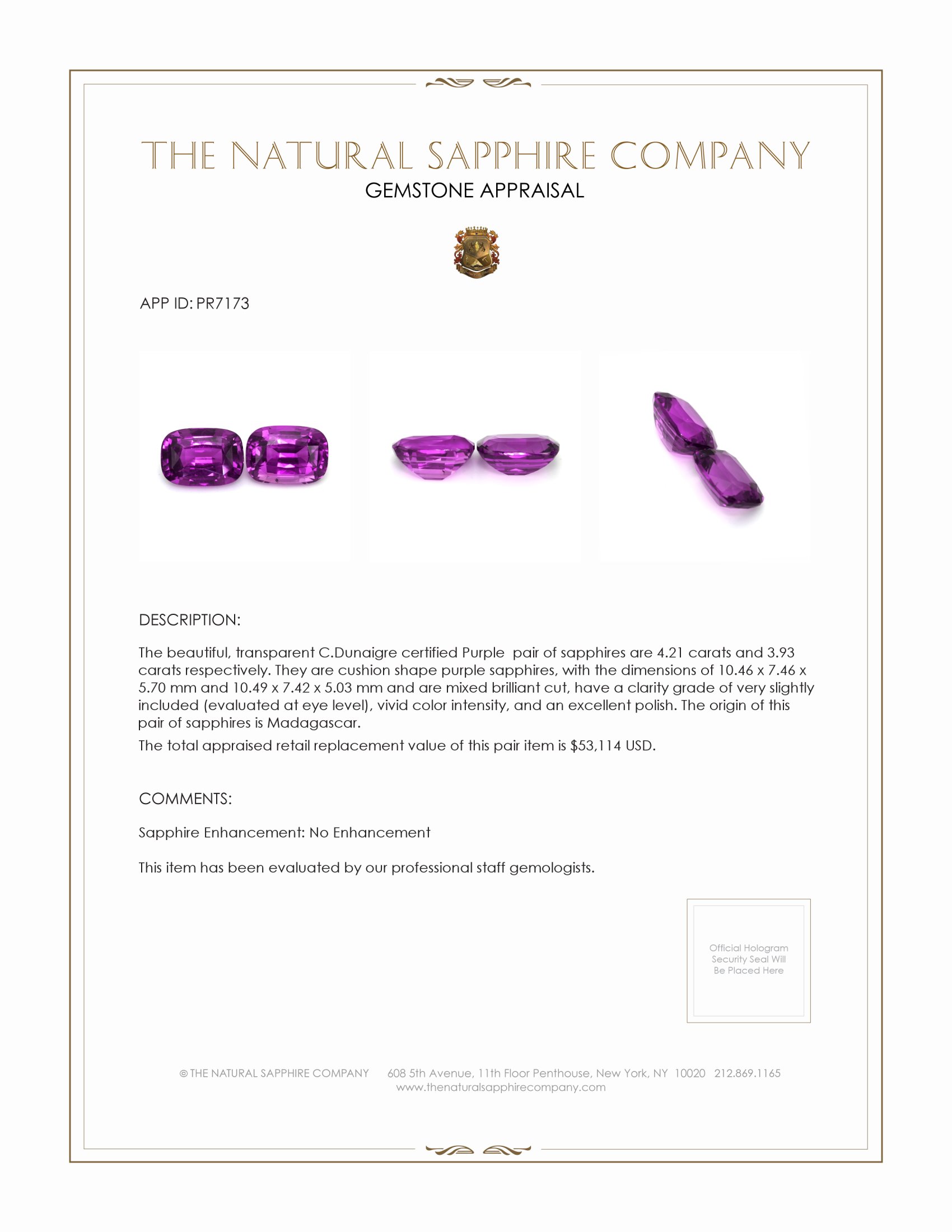 8.14 Ct.Tw. Purple Sapphire Pair from Madagascar
