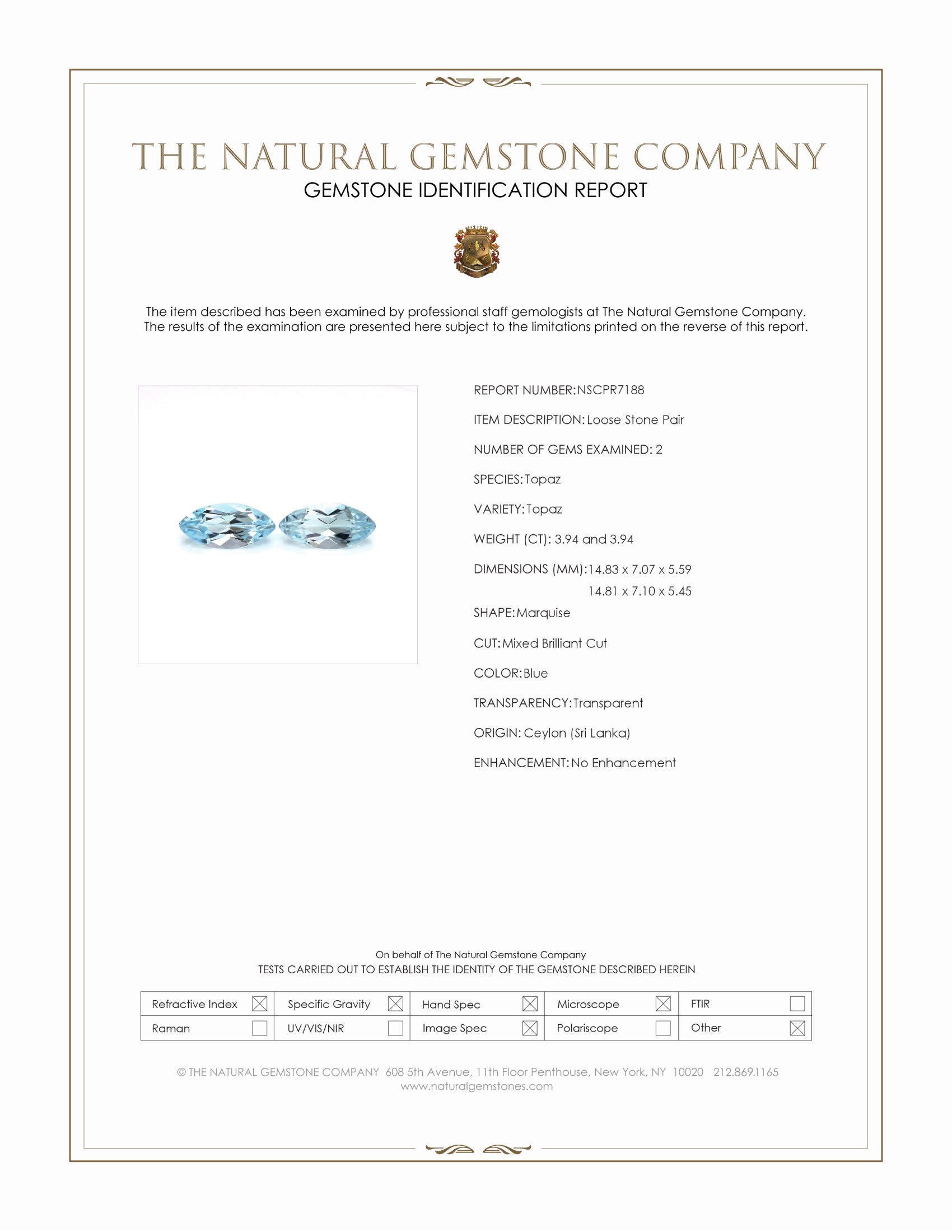 7.88 Ct.Tw. Blue Topaz Pair from Ceylon (Sri Lanka)