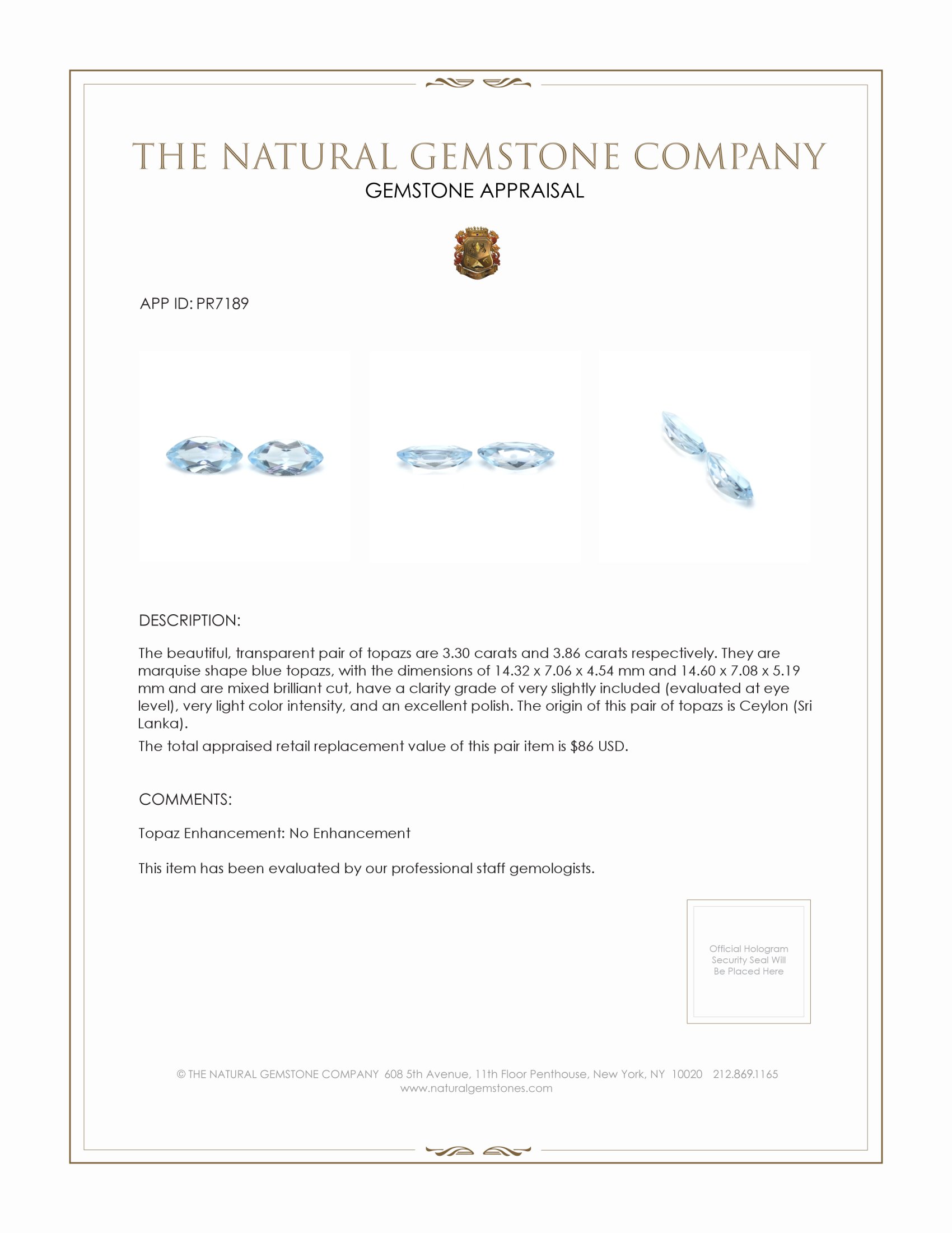 7.16 Ct.Tw. Topaz Pair from Ceylon (Sri Lanka)