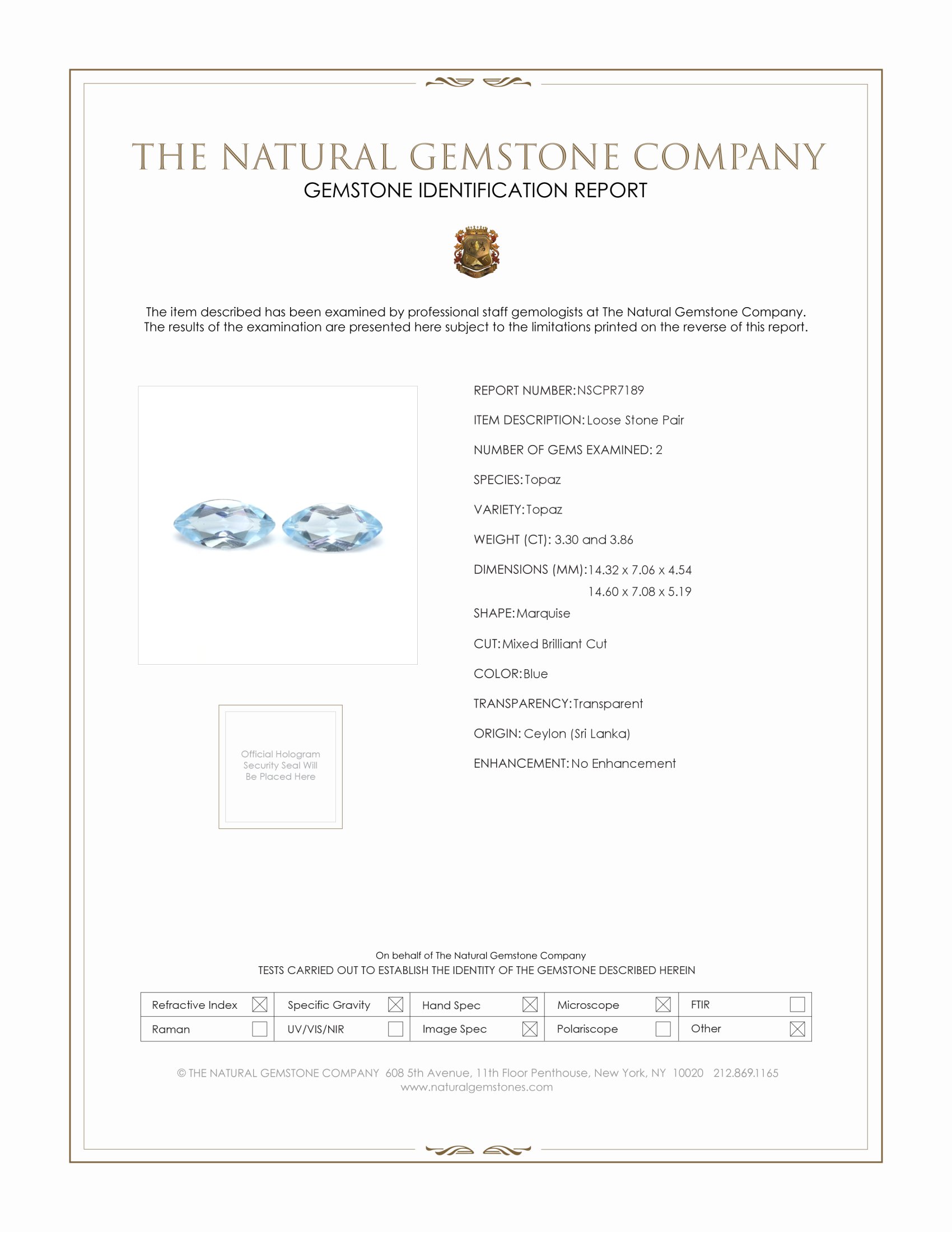 7.16 Ct.Tw. Blue Topaz Pair from Ceylon (Sri Lanka)
