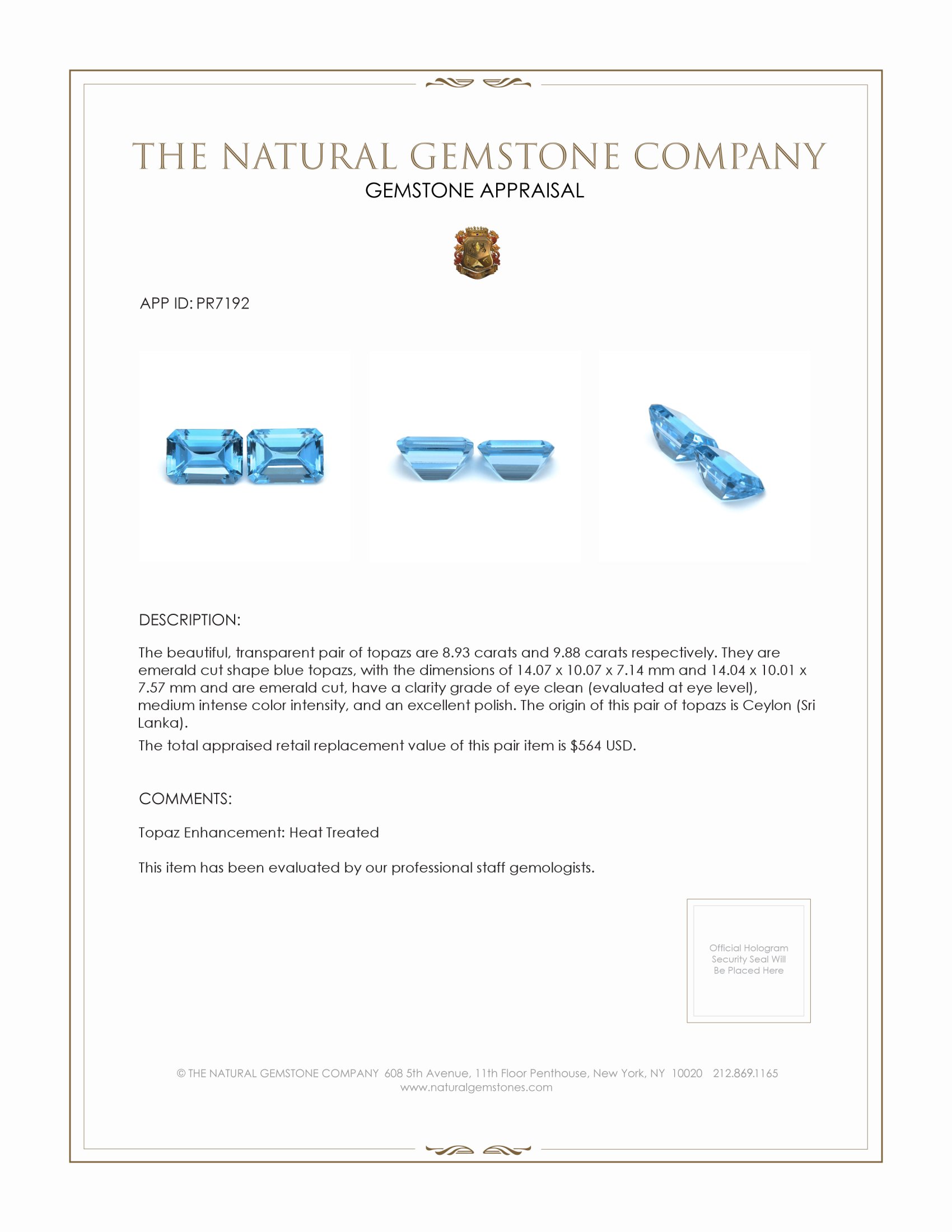 18.81 Ct.Tw. Topaz Pair from Ceylon (Sri Lanka)