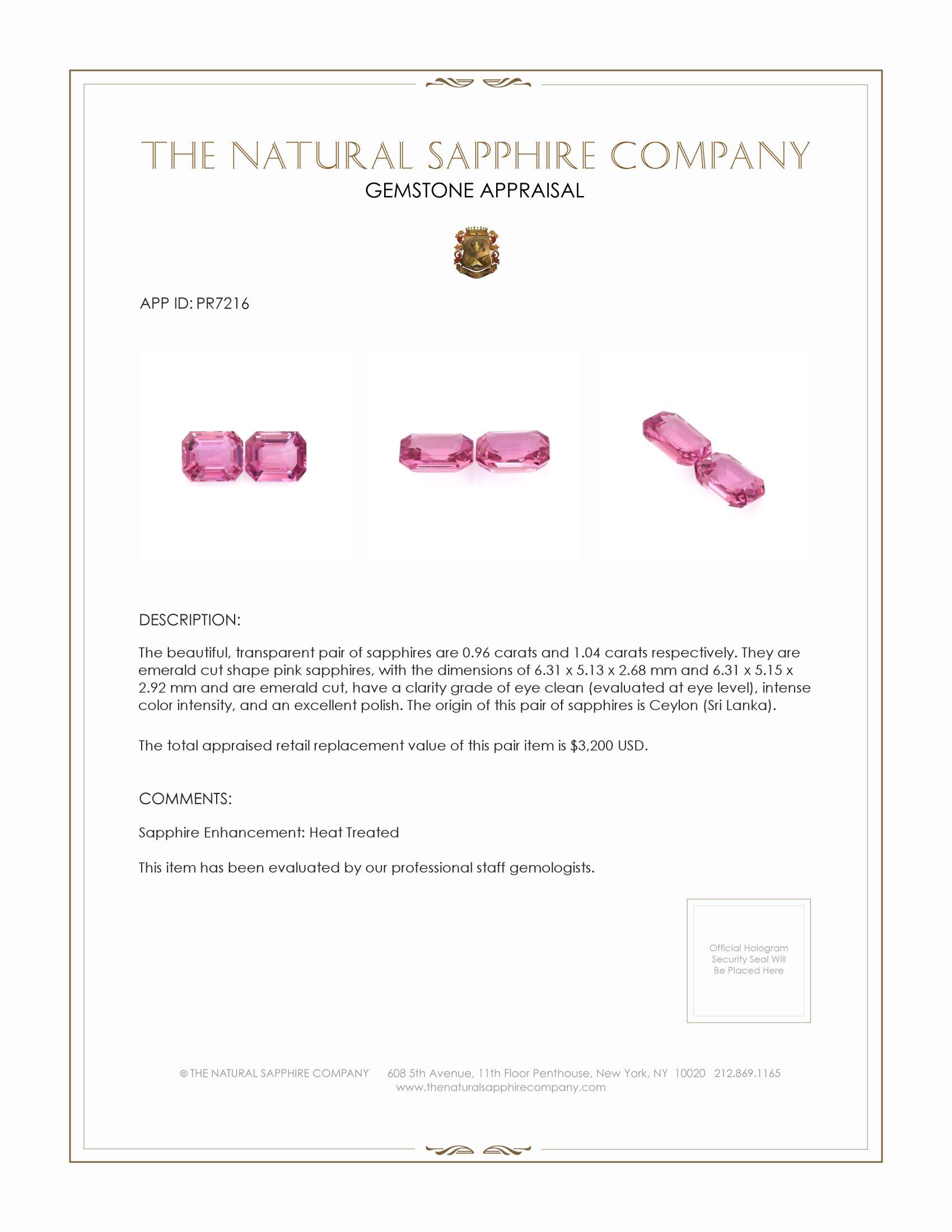 2.00 Ct.Tw. Pink Sapphire Pair from Ceylon (Sri Lanka)