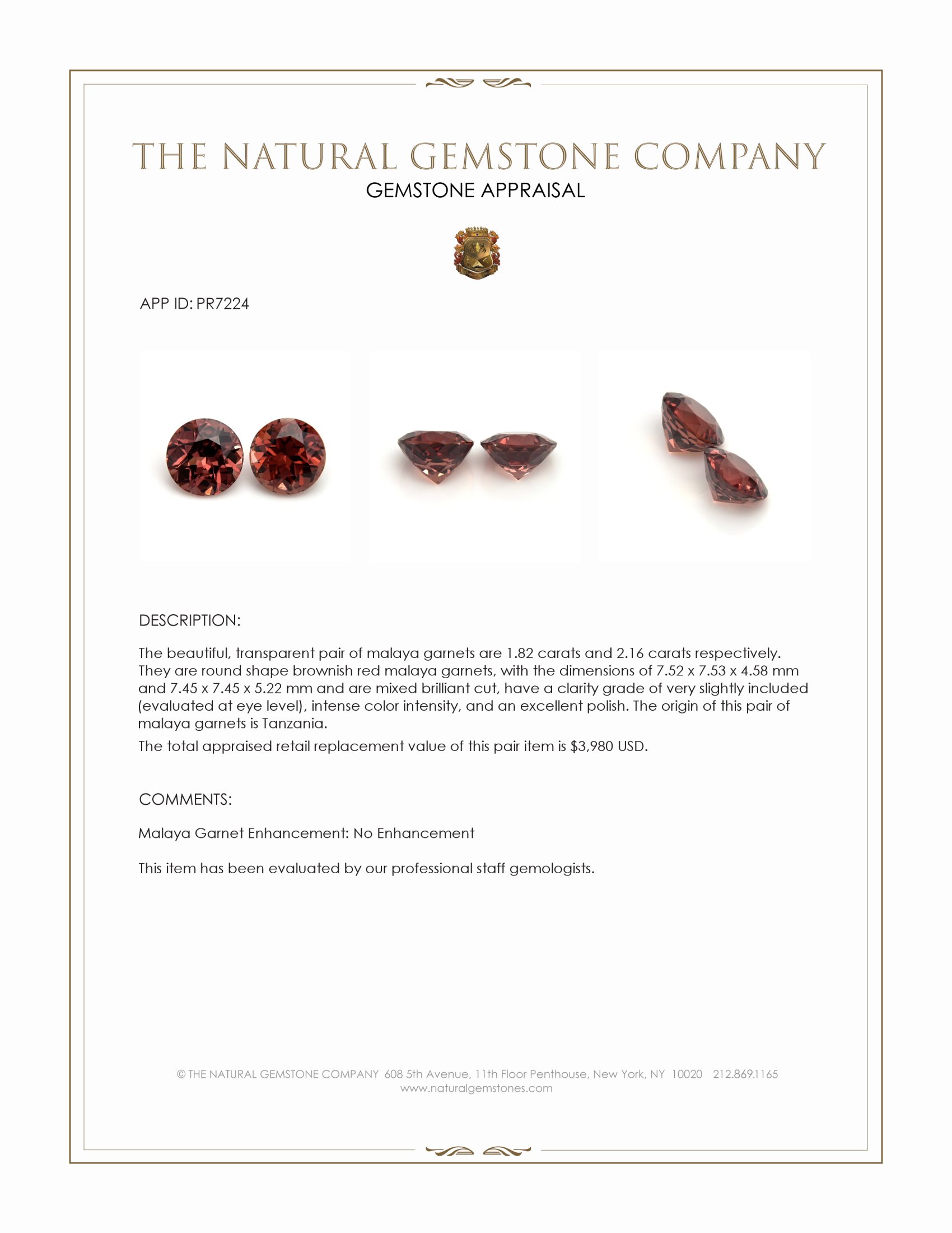 3.98 Ct.Tw. Brownish Red Malaya Garnet Pair from Tanzania