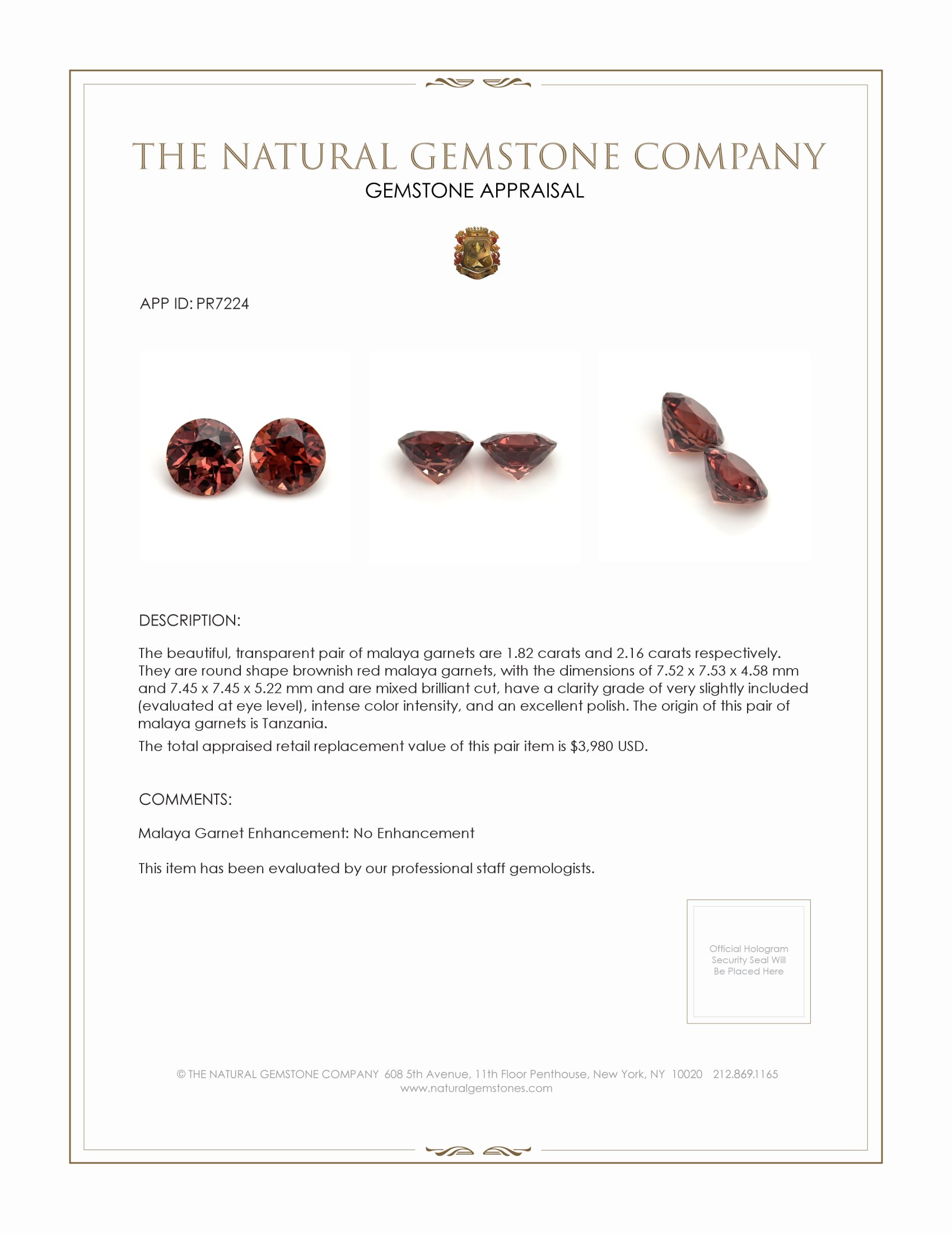 3.98 Ct.Tw. Malaya Garnet Pair from Tanzania