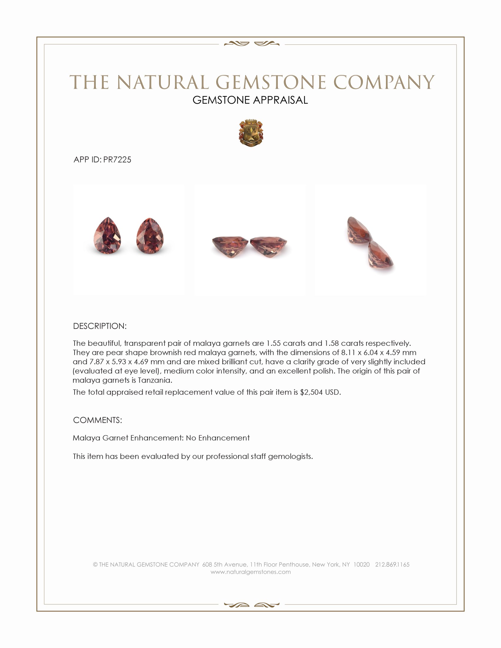 3.13 Ct.Tw. Brownish Red Malaya Garnet Pair from Tanzania