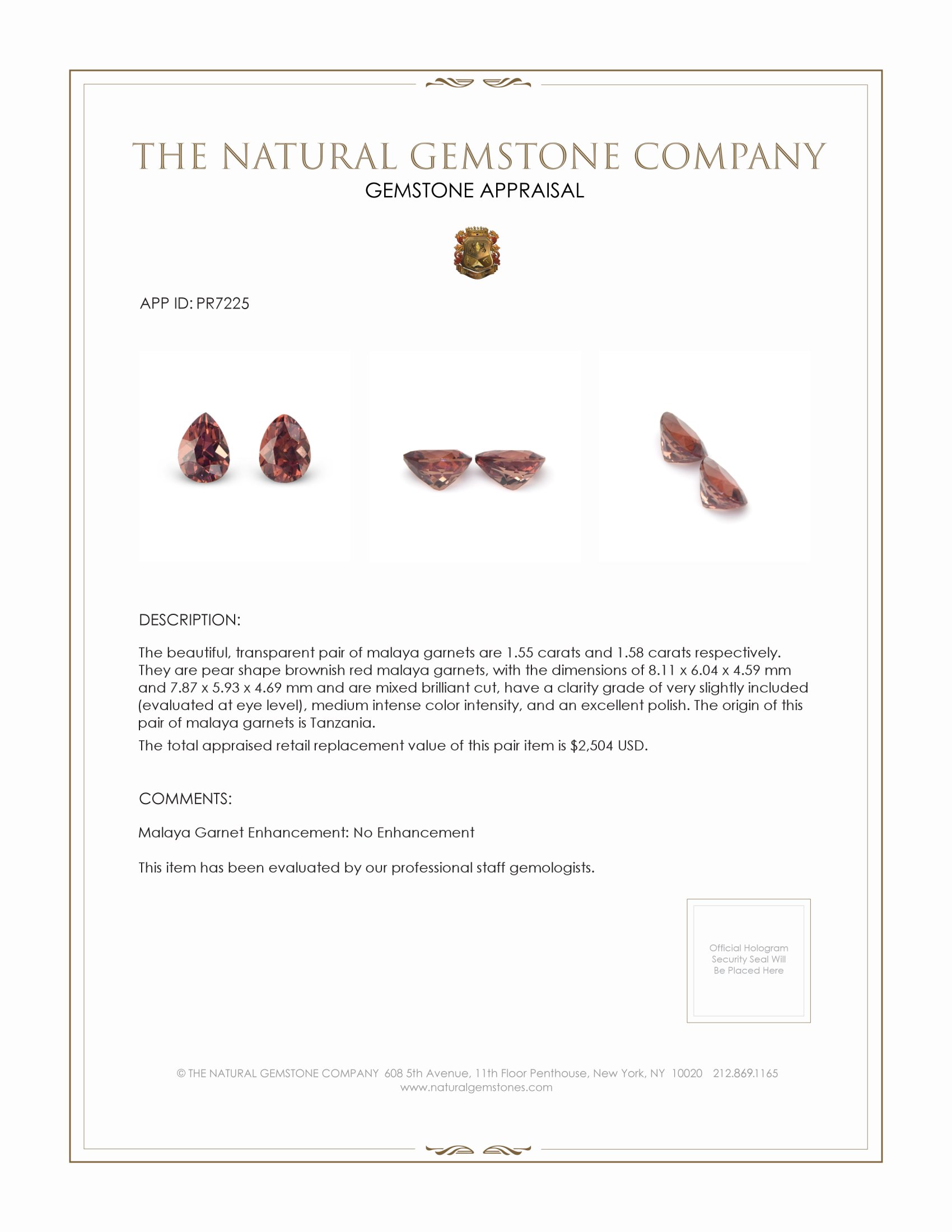 3.13 Ct.Tw. Malaya Garnet Pair from Tanzania