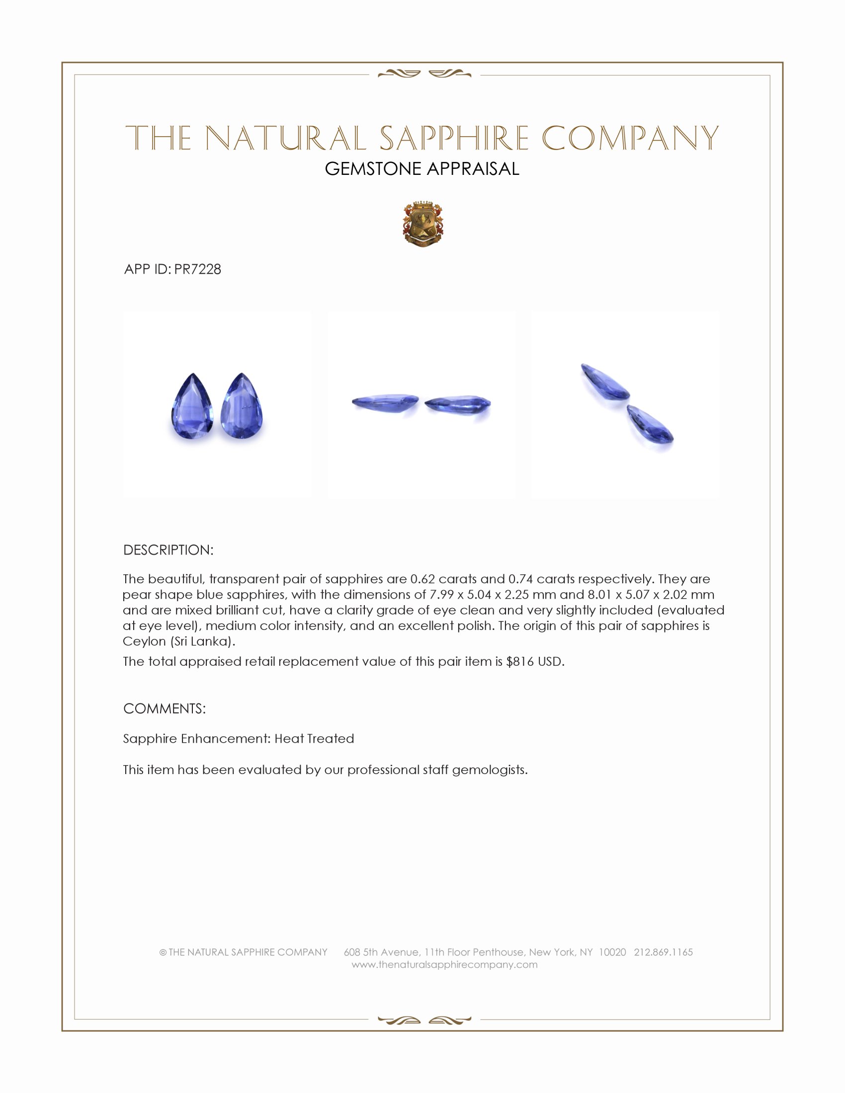1.36 Ct.Tw. Blue Sapphire Pair from Ceylon (Sri Lanka)