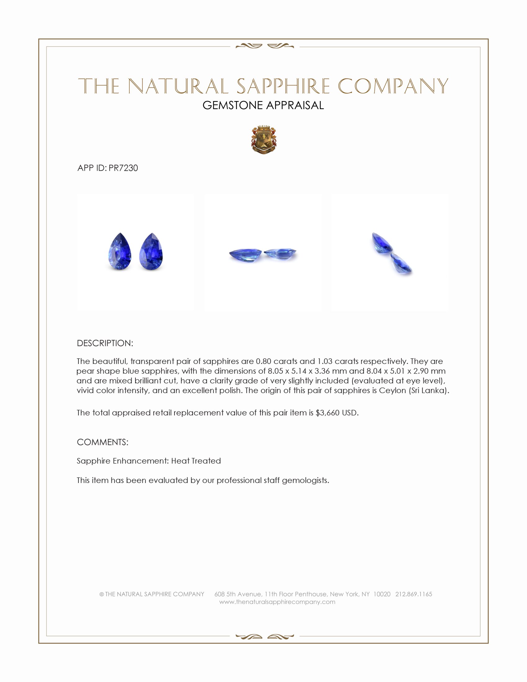 1.83 Ct.Tw. Blue Sapphire Pair from Ceylon (Sri Lanka)