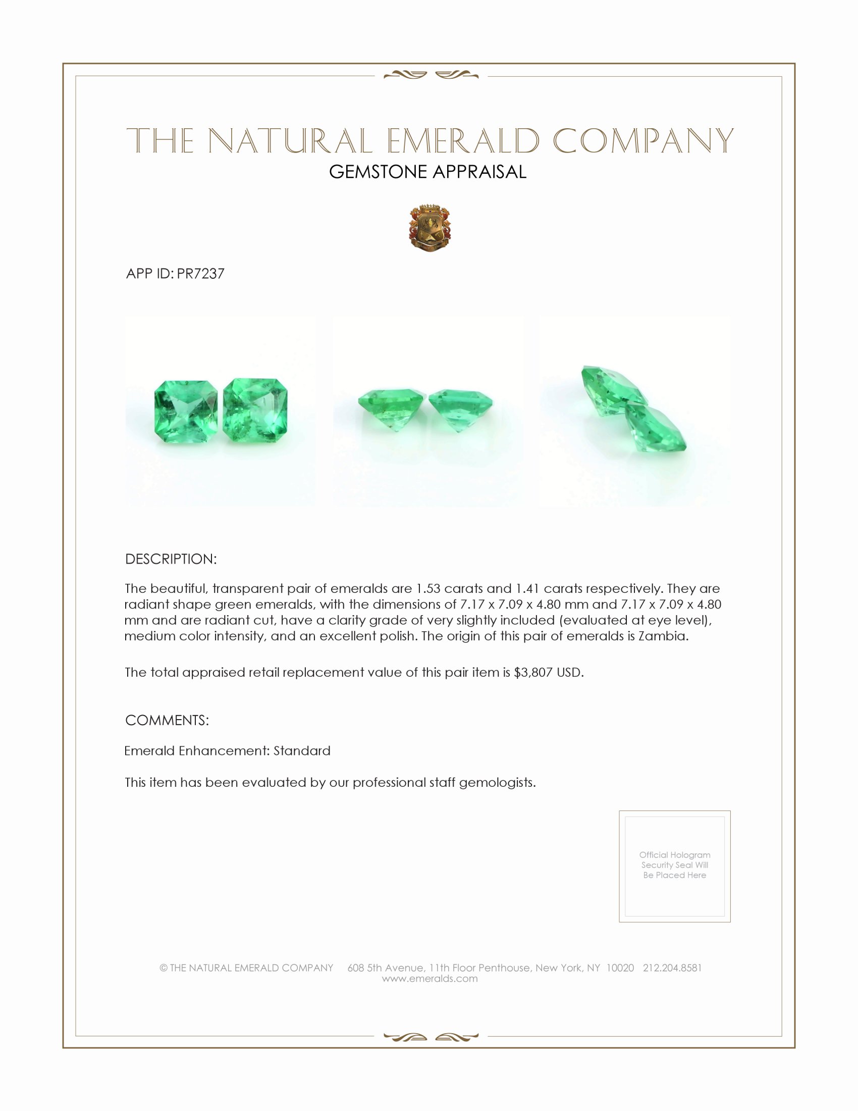 2.94 Ct.Tw. Emerald Pair from Zambia