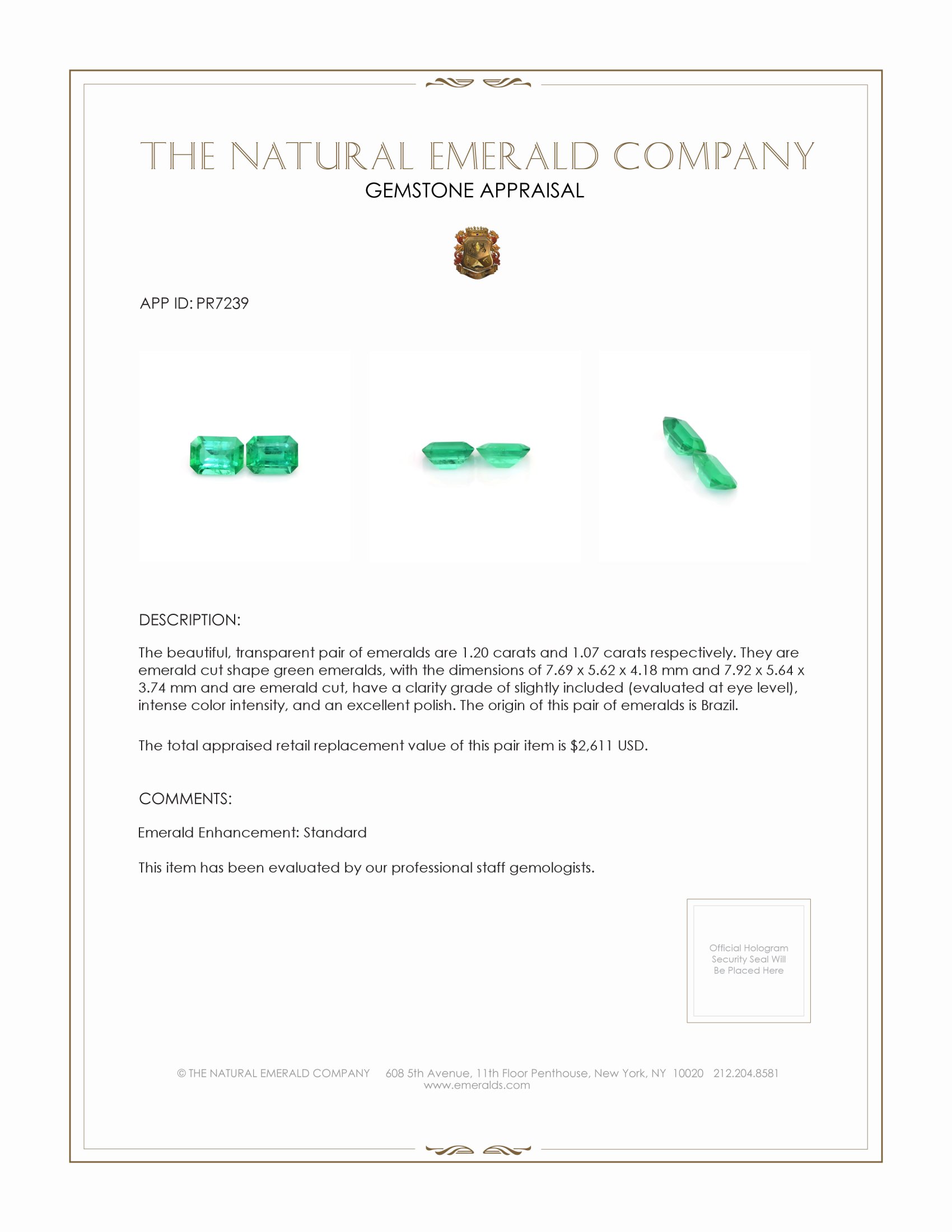 2.27 Ct.Tw. Emerald Pair from Brazil