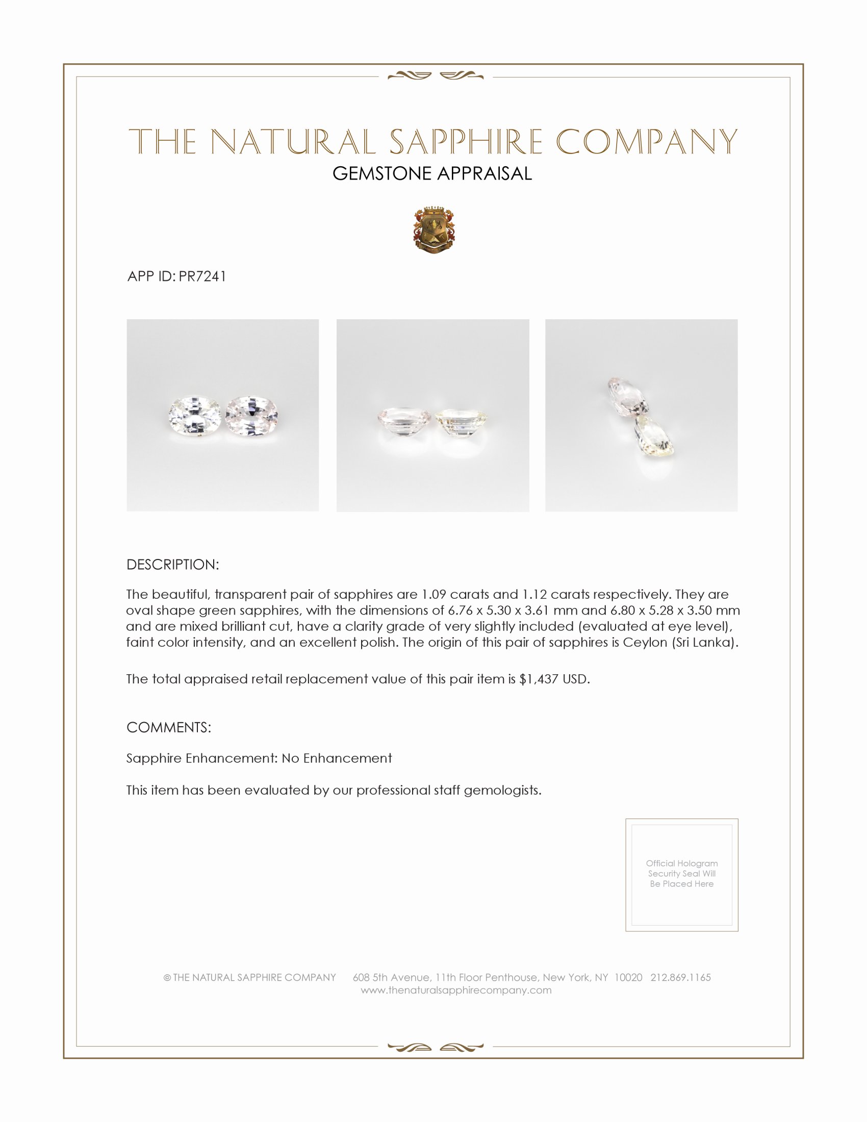 2.21 Ct.Tw. Green Sapphire Pair from Ceylon (Sri Lanka)