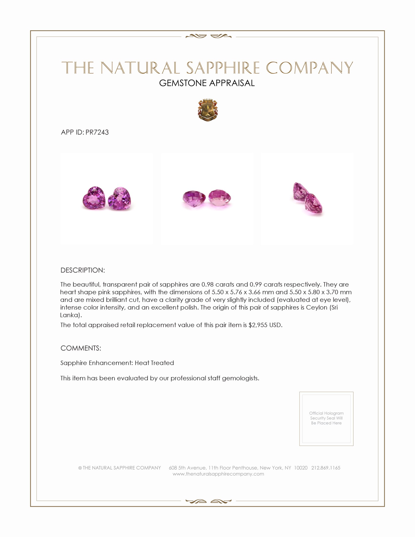 1.97 Ct.Tw. Pink Sapphire Pair from Ceylon (Sri Lanka)