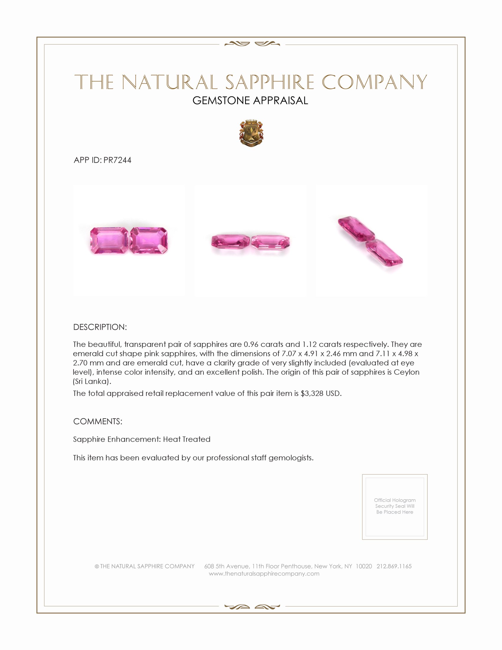 2.08 Ct.Tw. Pink Sapphire Pair from Ceylon (Sri Lanka)