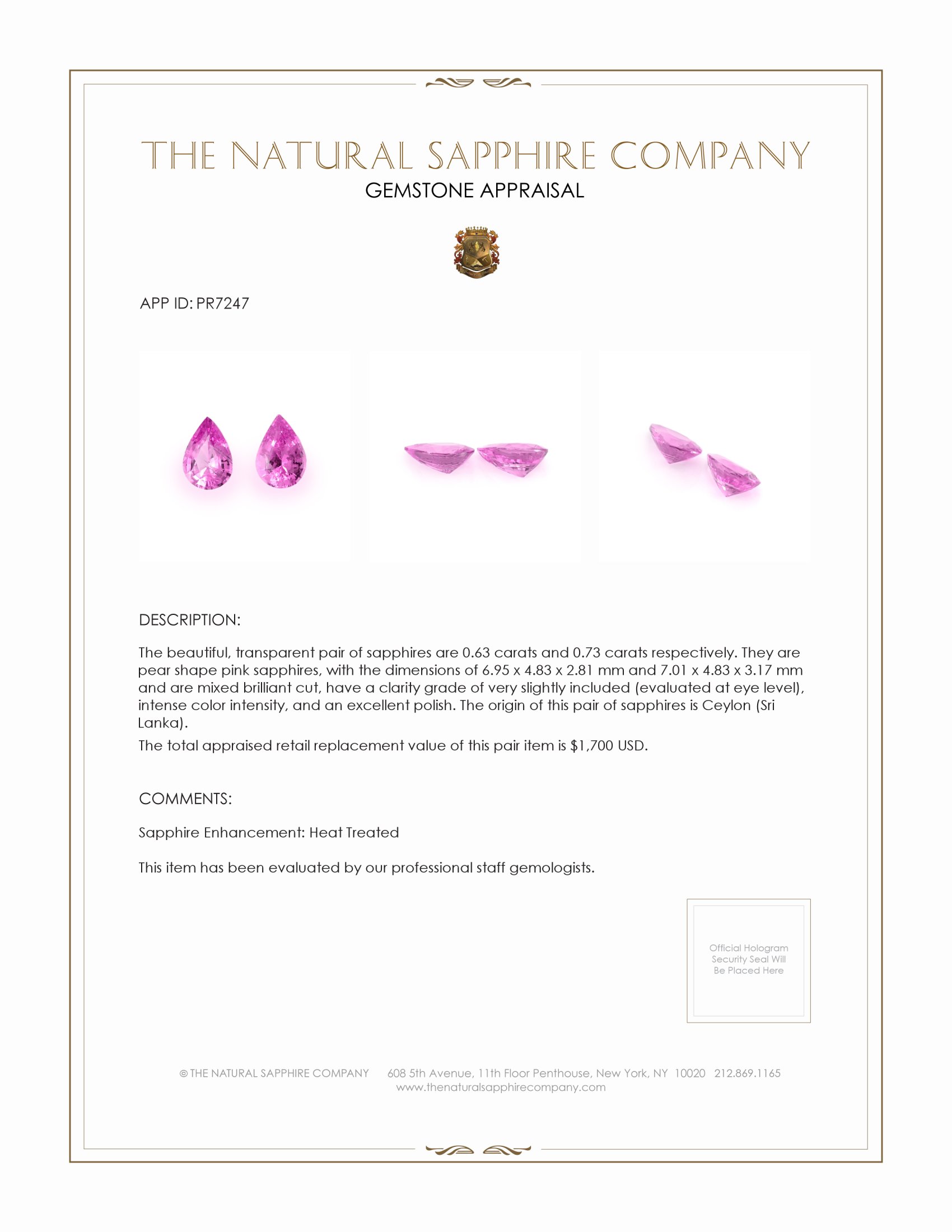 1.36 Ct.Tw. Pink Sapphire Pair from Ceylon (Sri Lanka)