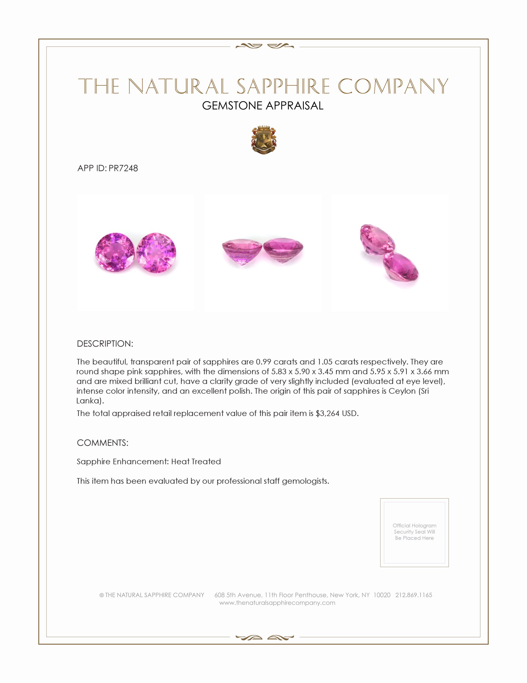 2.04 Ct.Tw. Pink Sapphire Pair from Ceylon (Sri Lanka)