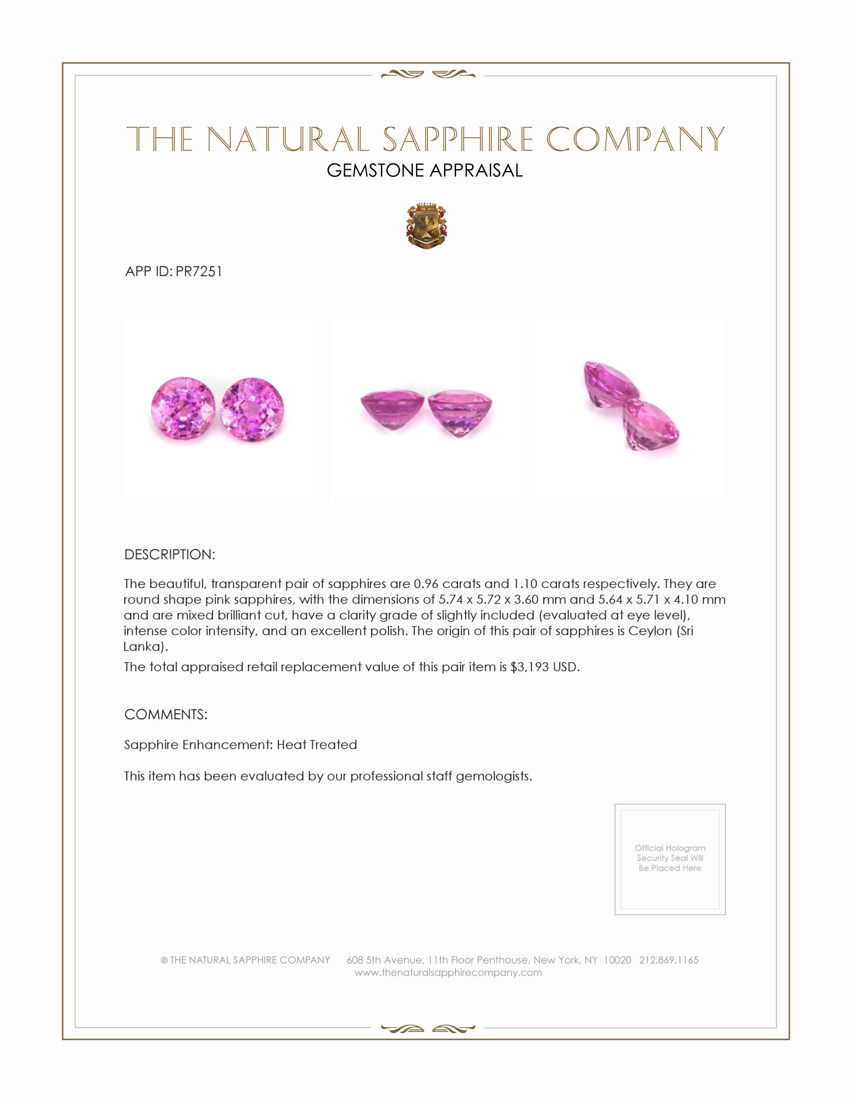 2.06 Ct.Tw. Pink Sapphire Pair from Ceylon (Sri Lanka)