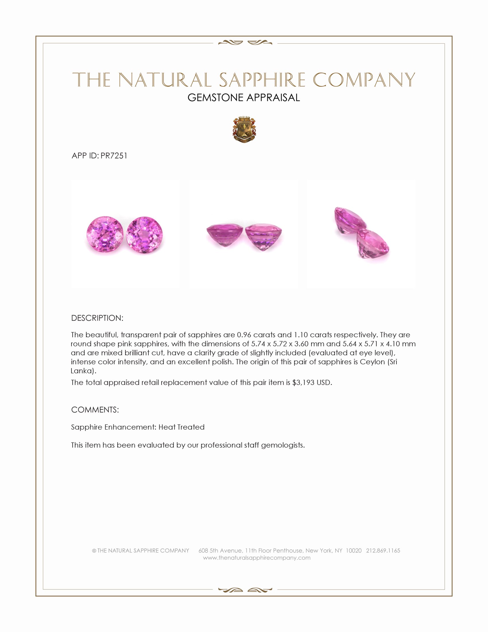 2.06 Ct.Tw. Pink Sapphire Pair from Ceylon (Sri Lanka)