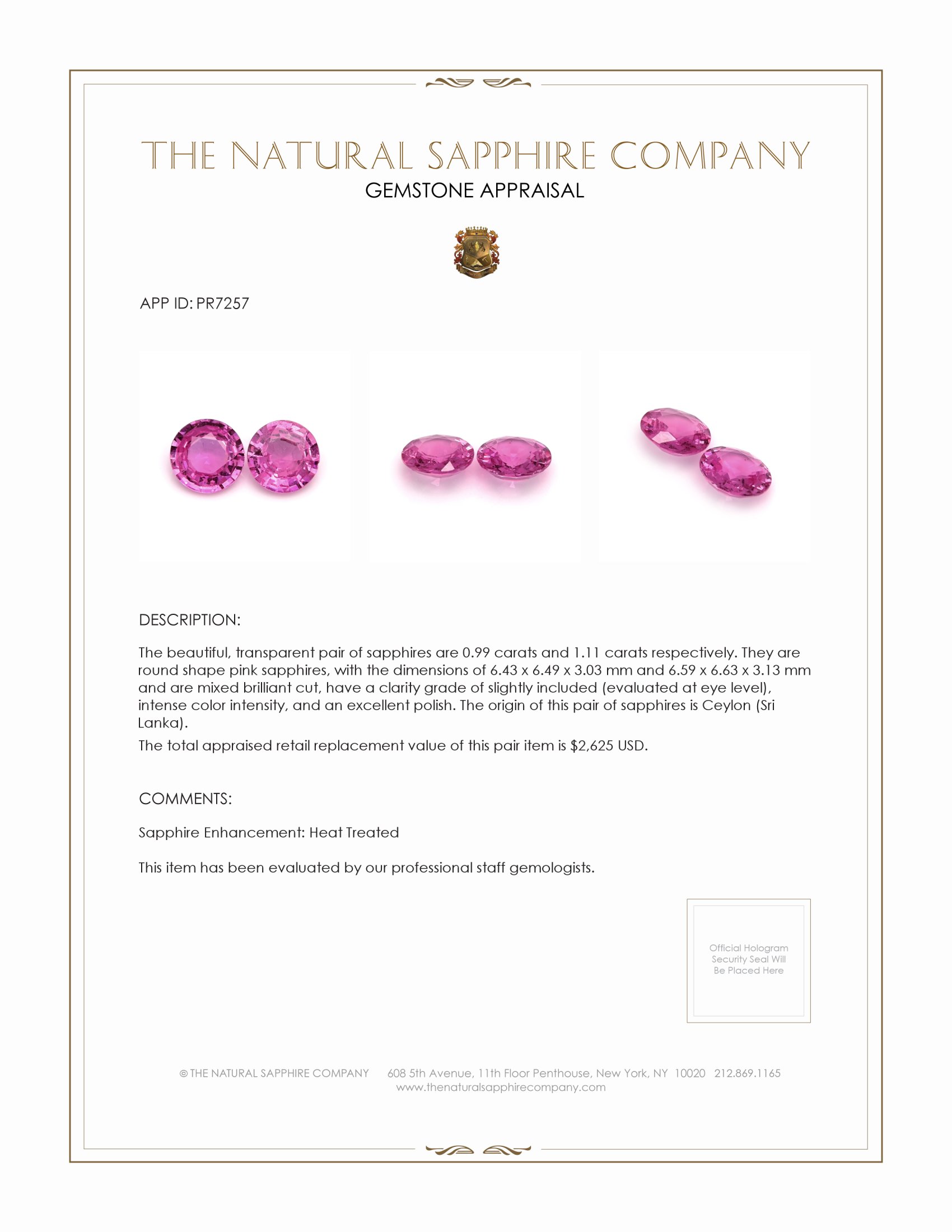 2.10 Ct.Tw. Pink Sapphire Pair from Ceylon (Sri Lanka)