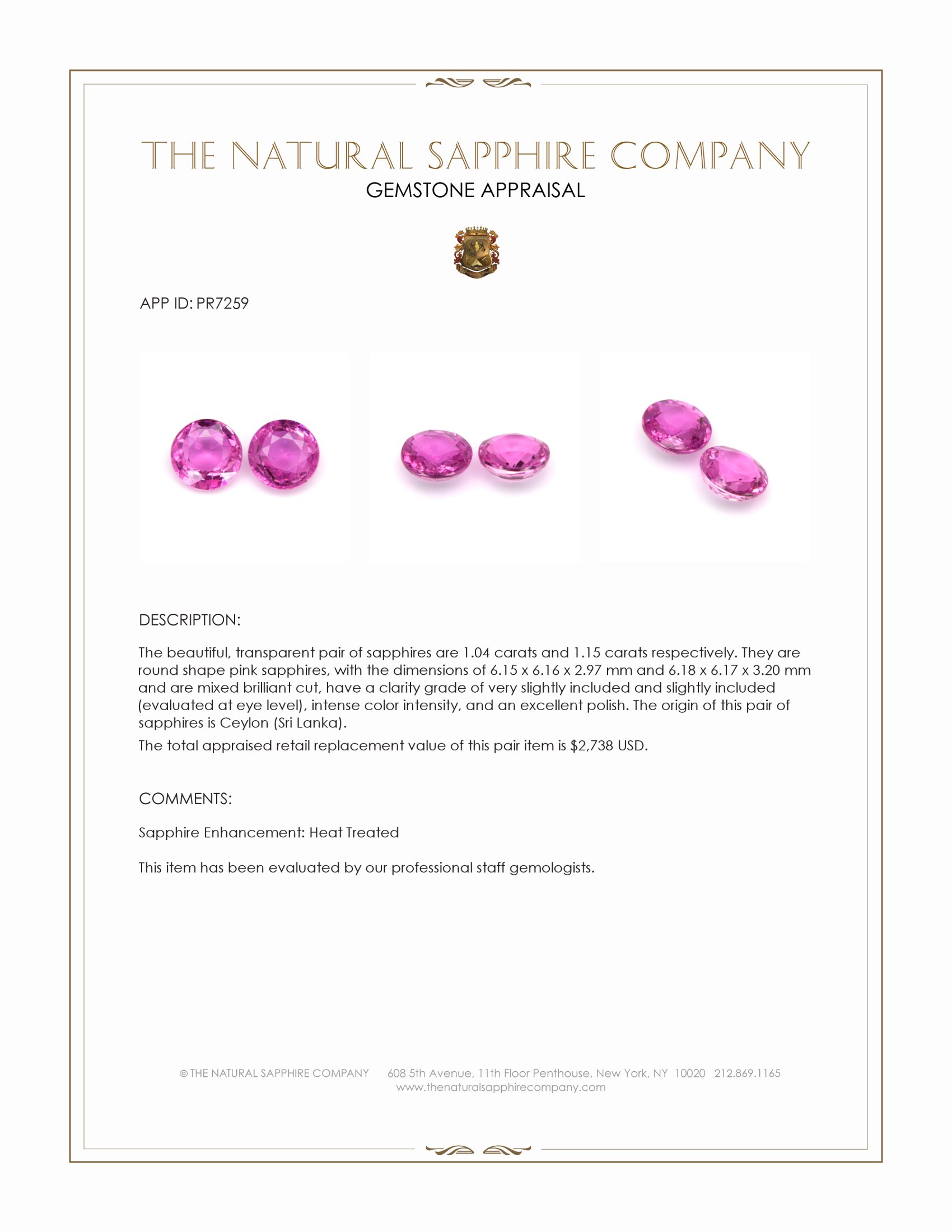 2.19 Ct.Tw. Pink Sapphire Pair from Ceylon (Sri Lanka)