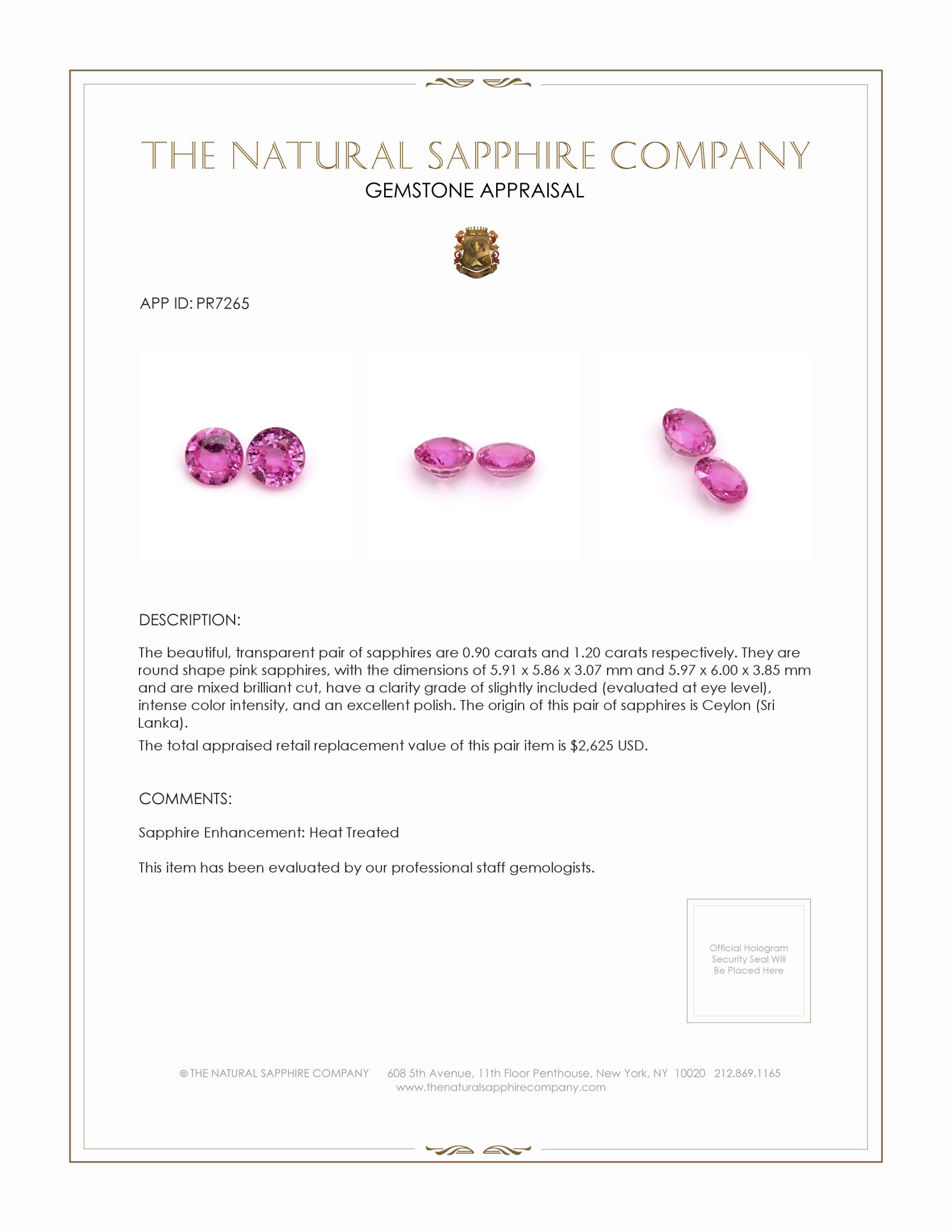 2.10 Ct.Tw. Pink Sapphire Pair from Ceylon (Sri Lanka)