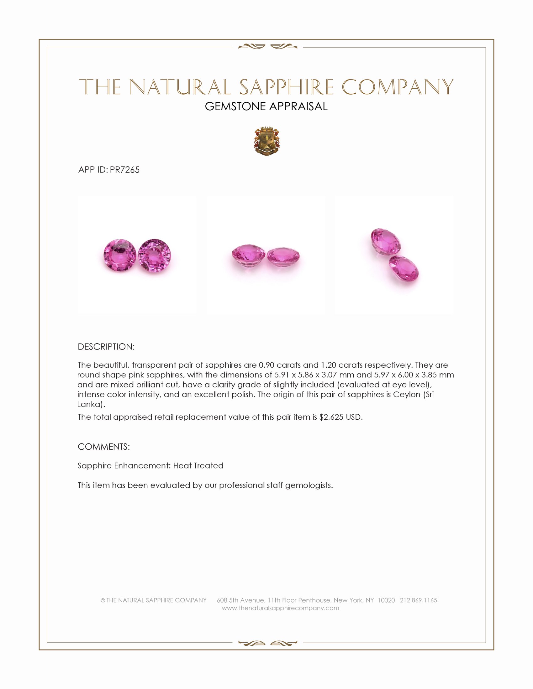 2.10 Ct.Tw. Pink Sapphire Pair from Ceylon (Sri Lanka)