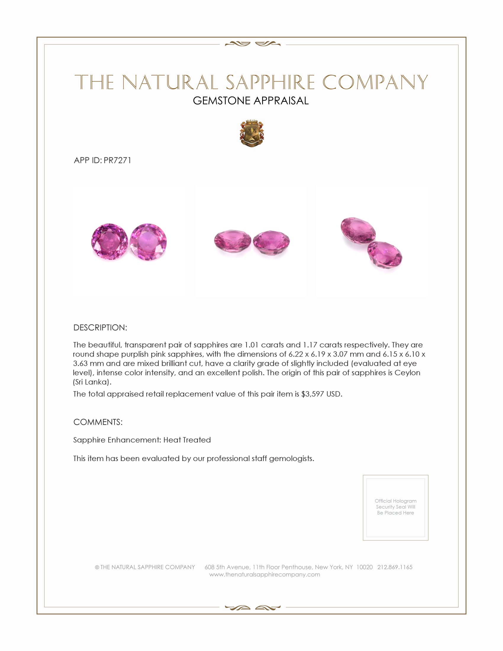 2.18 Ct.Tw. Purplish Pink Sapphire Pair from Ceylon (Sri Lanka)