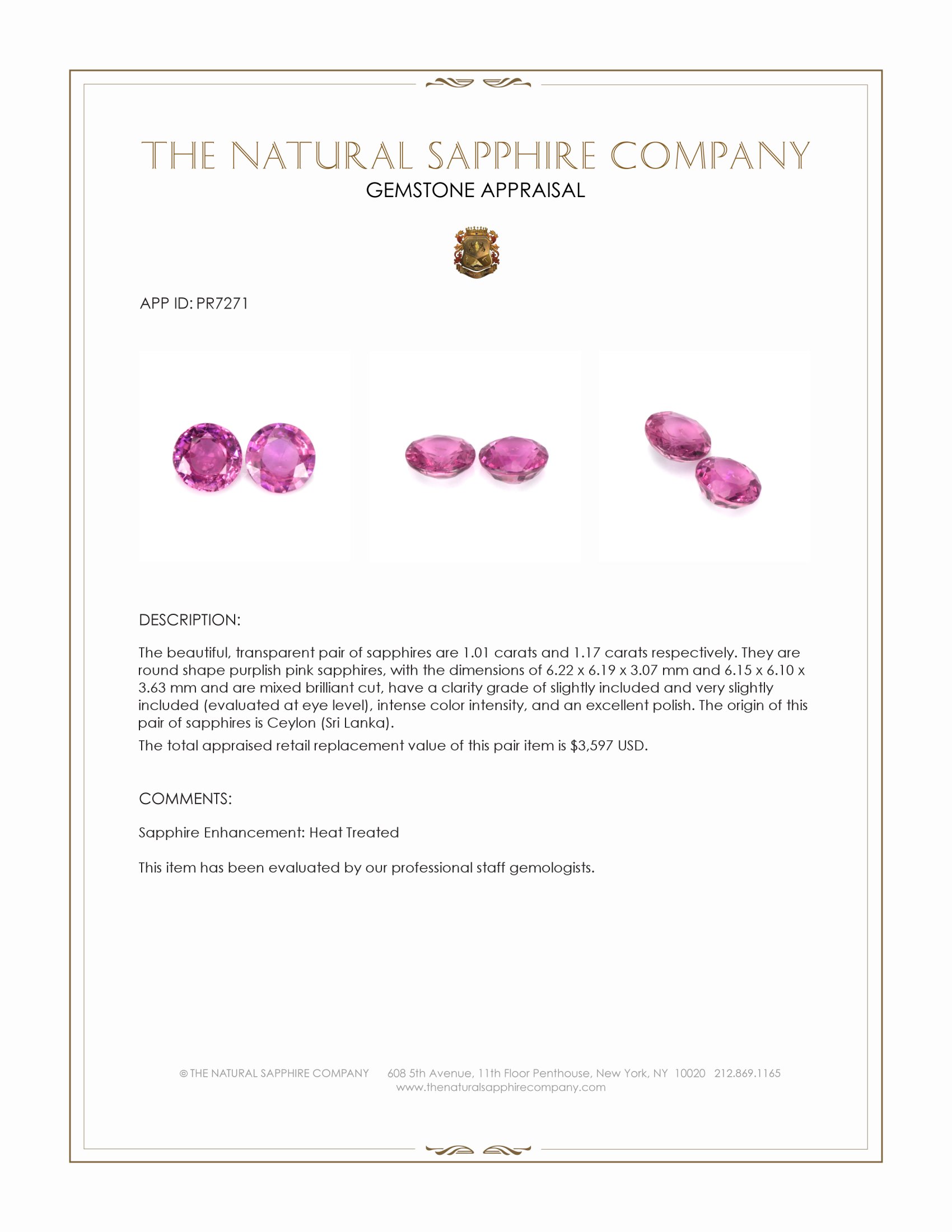 2.18 Ct.Tw. Purplish Pink Sapphire Pair from Ceylon (Sri Lanka)