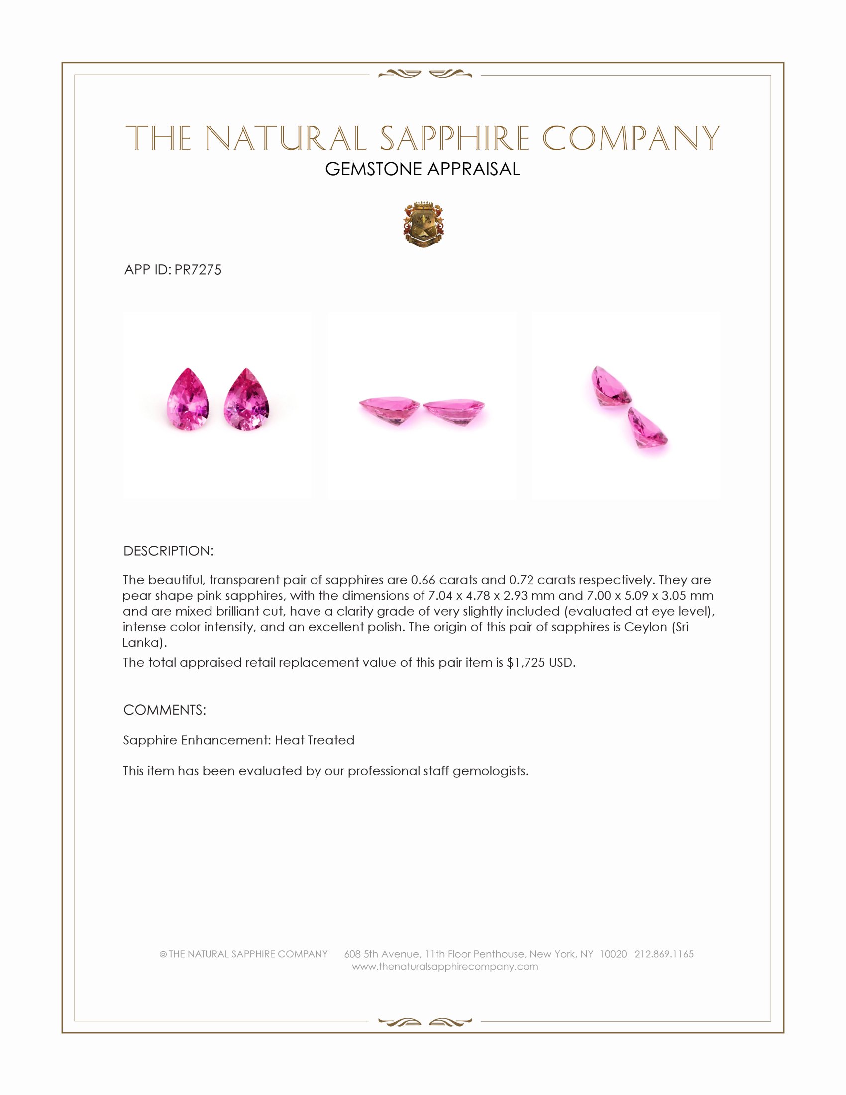 1.38 Ct.Tw. Pink Sapphire Pair from Ceylon (Sri Lanka)