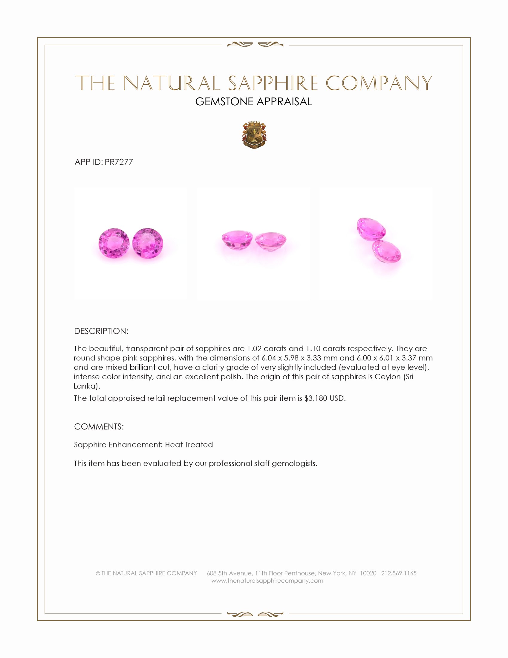 2.12 Ct.Tw. Pink Sapphire Pair from Ceylon (Sri Lanka)