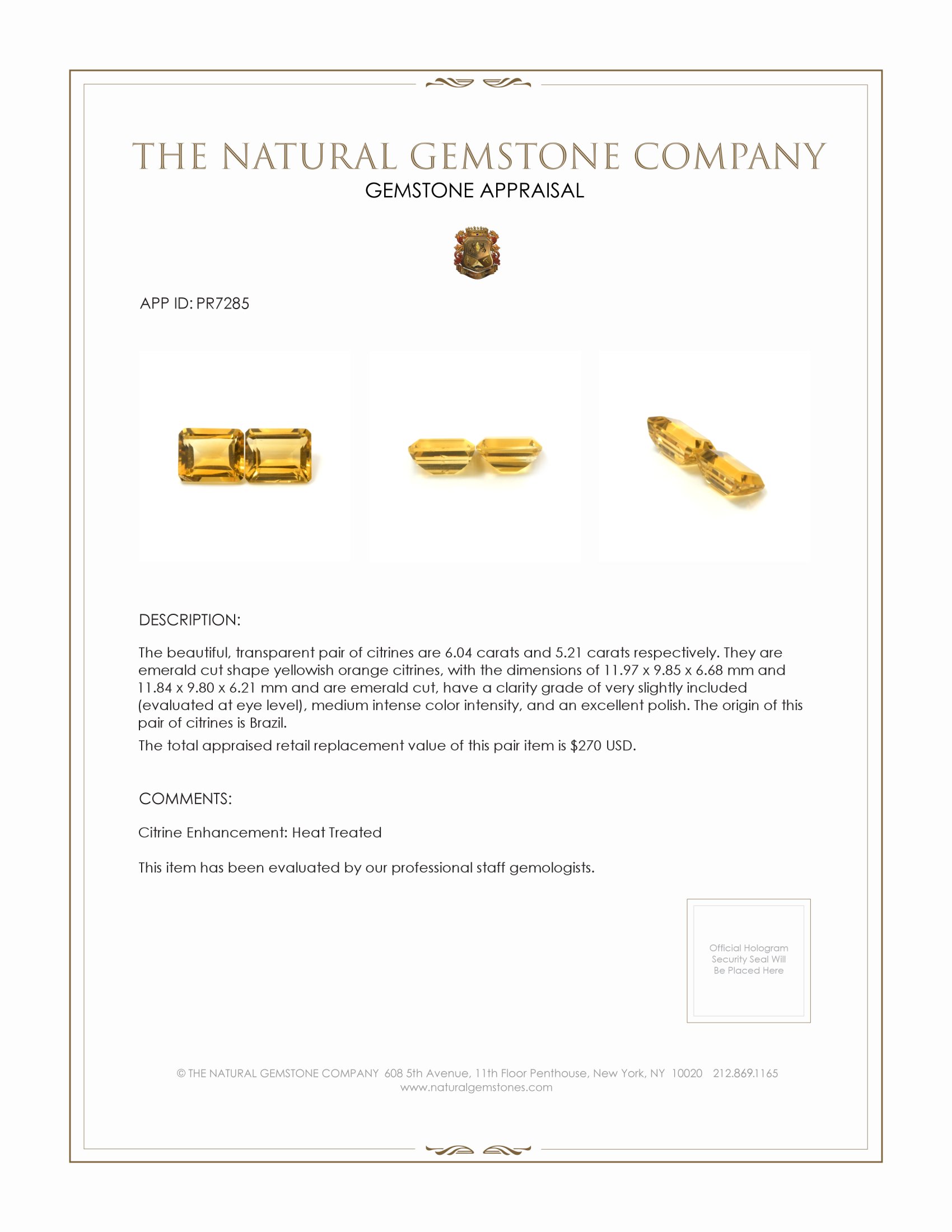 11.25 Ct.Tw. Citrine Pair from Brazil