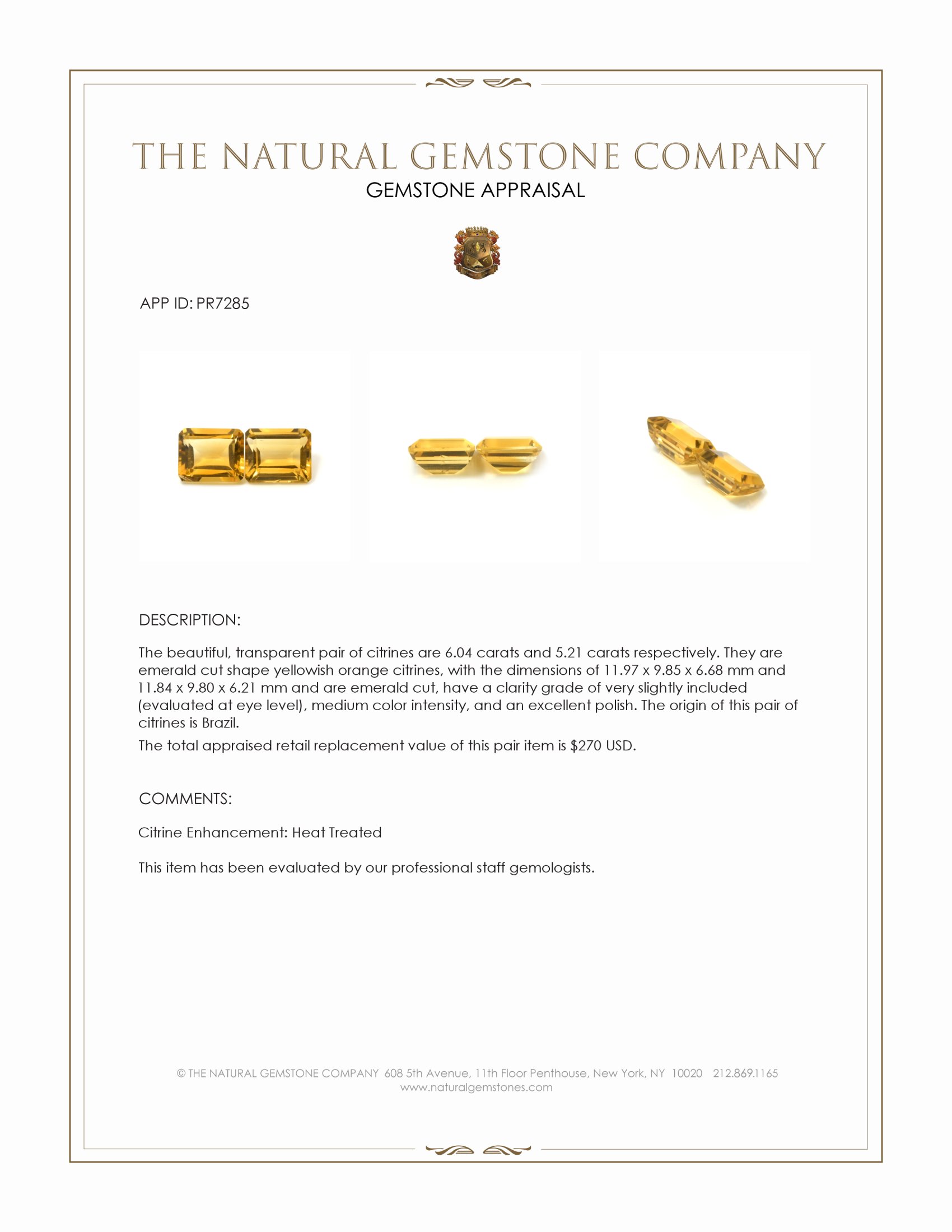 11.25 Ct.Tw. Citrine Pair from Brazil