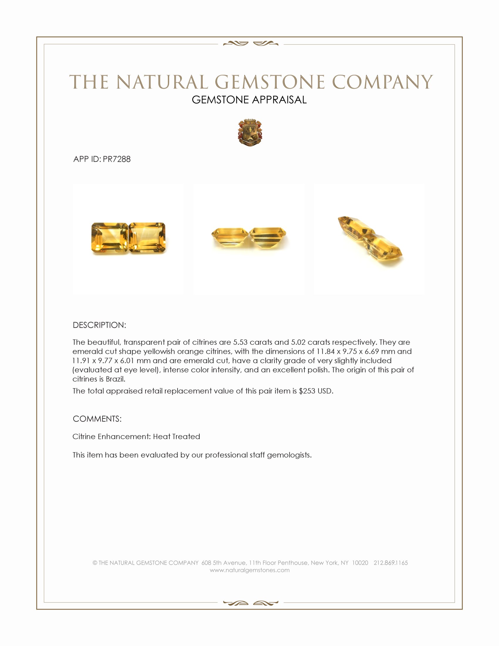10.55 Ct.Tw. Yellowish Orange Citrine Pair from Brazil