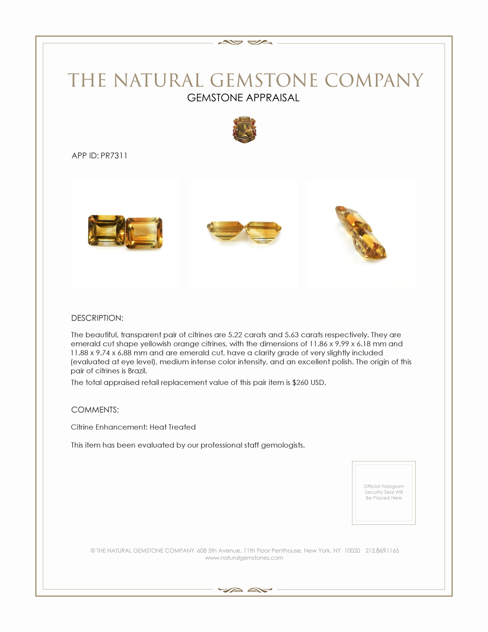 10.85 Ct.Tw. Citrine Pair from Brazil