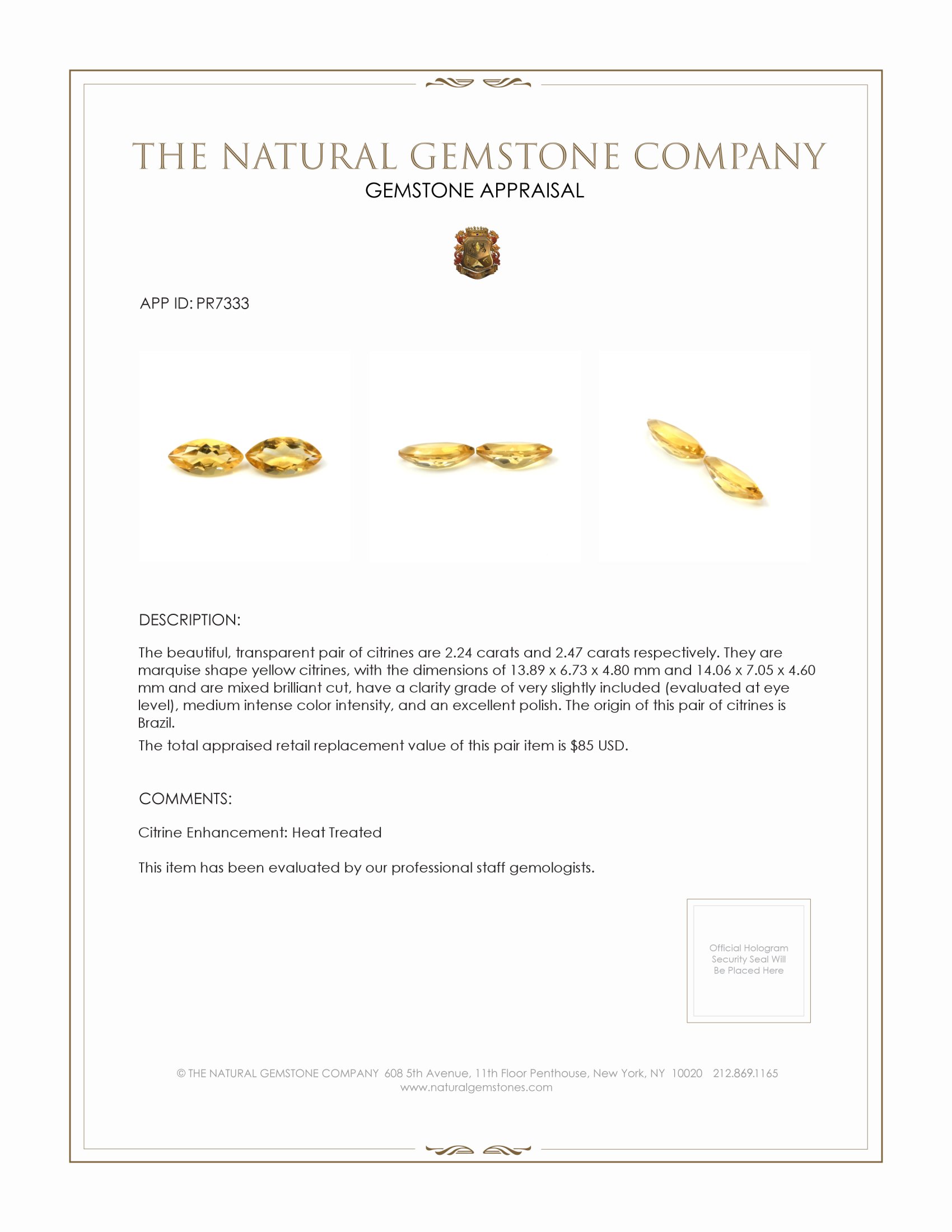 4.71 Ct.Tw. Yellow Citrine Pair from Brazil
