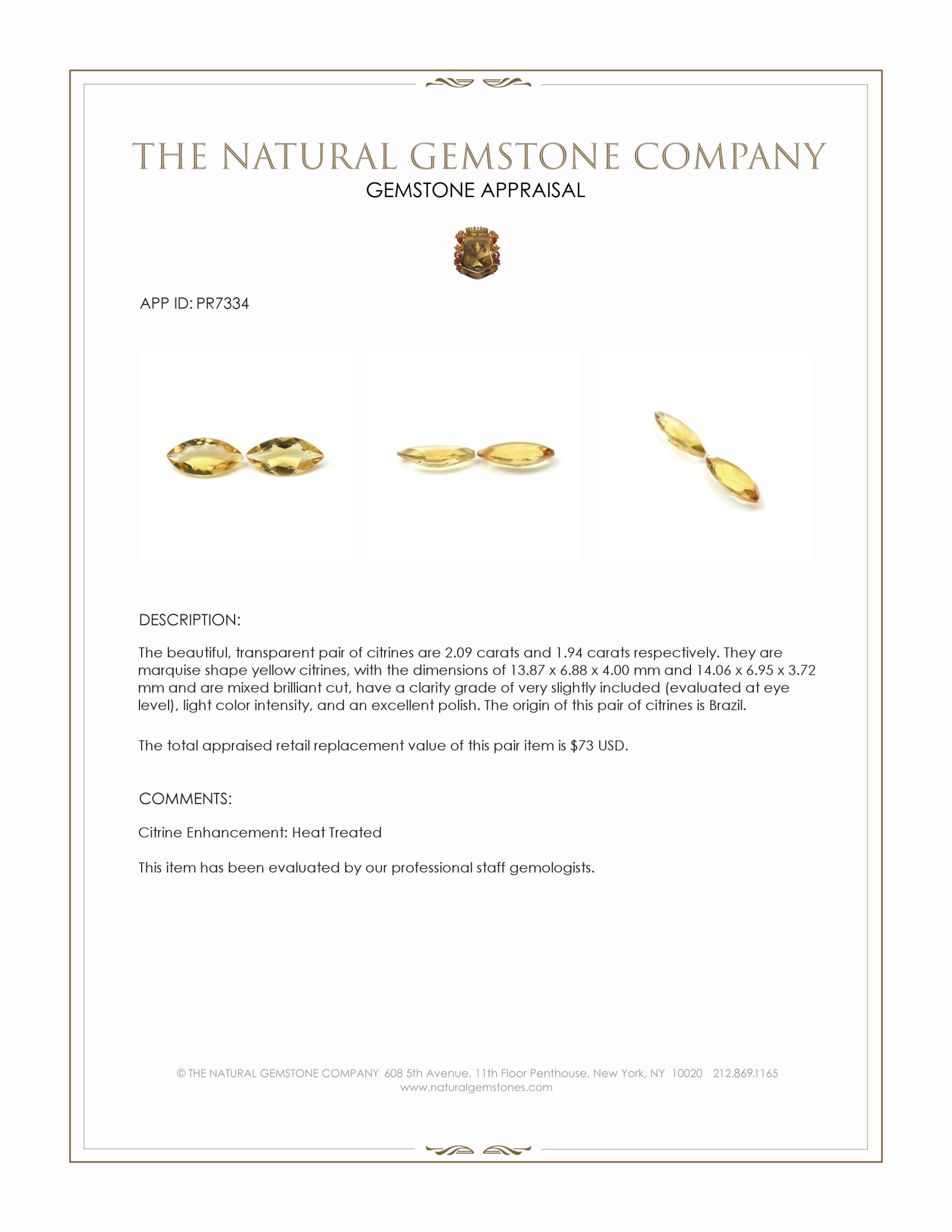 4.03 Ct.Tw. Yellow Citrine Pair from Brazil