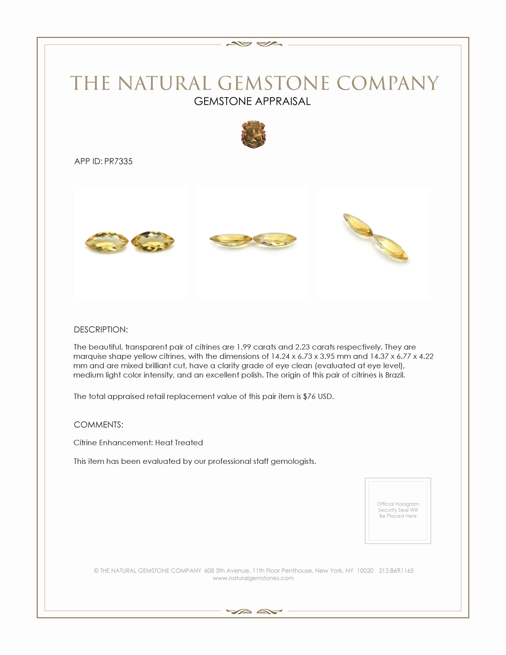 4.22 Ct.Tw. Yellow Citrine Pair from Brazil