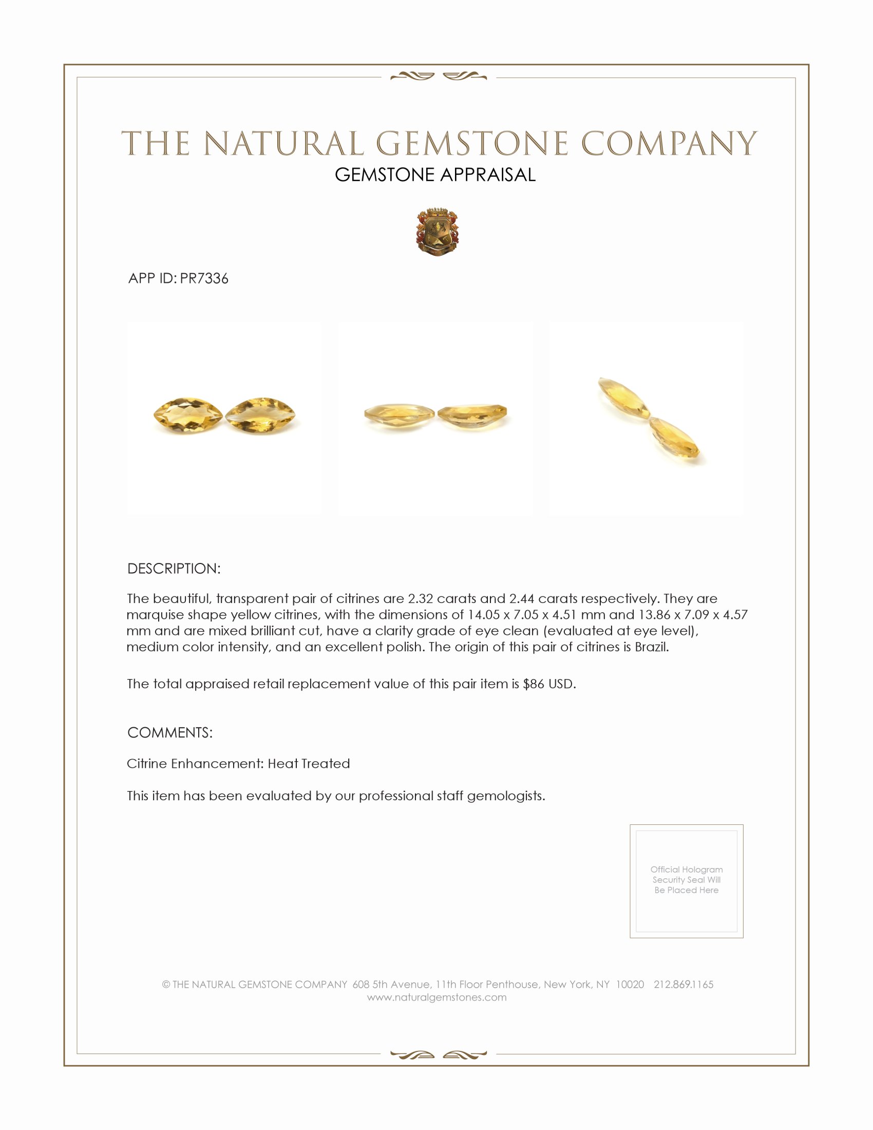 4.76 Ct.Tw. Citrine Pair from Brazil