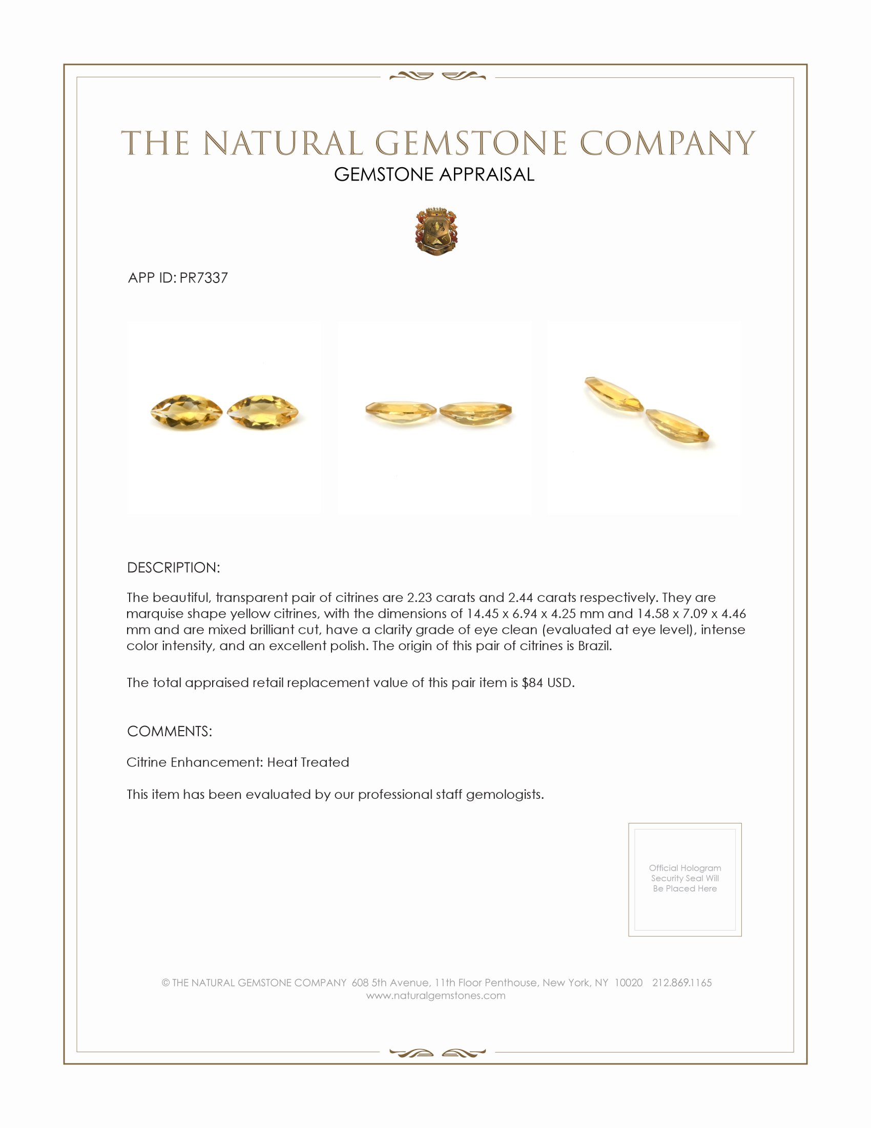 4.67 Ct.Tw. Citrine Pair from Brazil